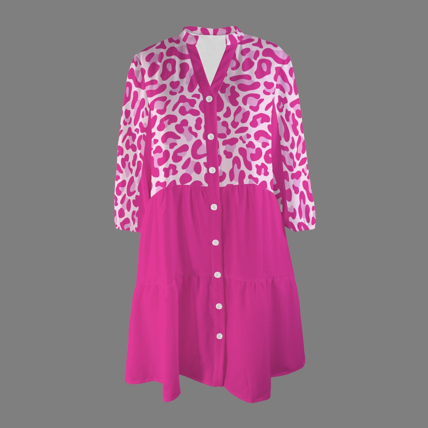 Pink Dark Hot Pink Leopard Front Button Dress