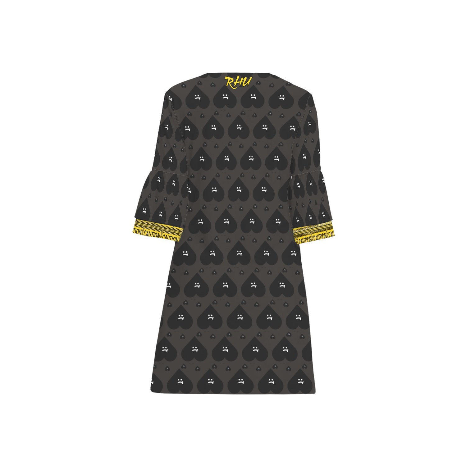 Caution Yellow Black Triangles 3/4 Sleeve Dress Hearts