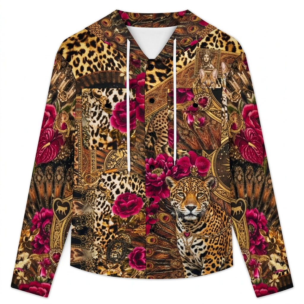 Custom Women's Long sleeved hooded Shirt Jacket Coat