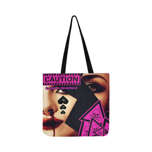 Caution  Black Back Lightweight Shopping Tote Bag