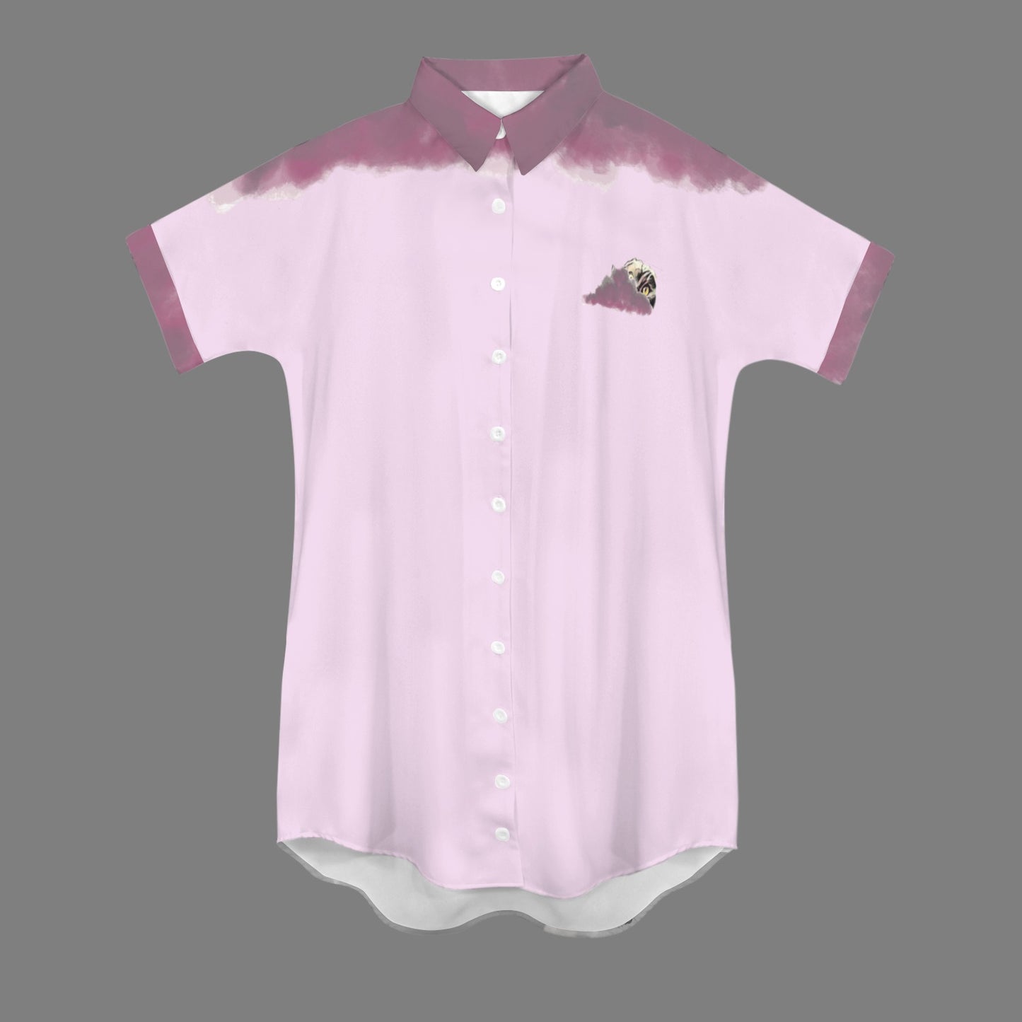 Big HSM Humans Scare Me Jimmy Cloud T-Shirt Dress Pale Glicine White Buttons