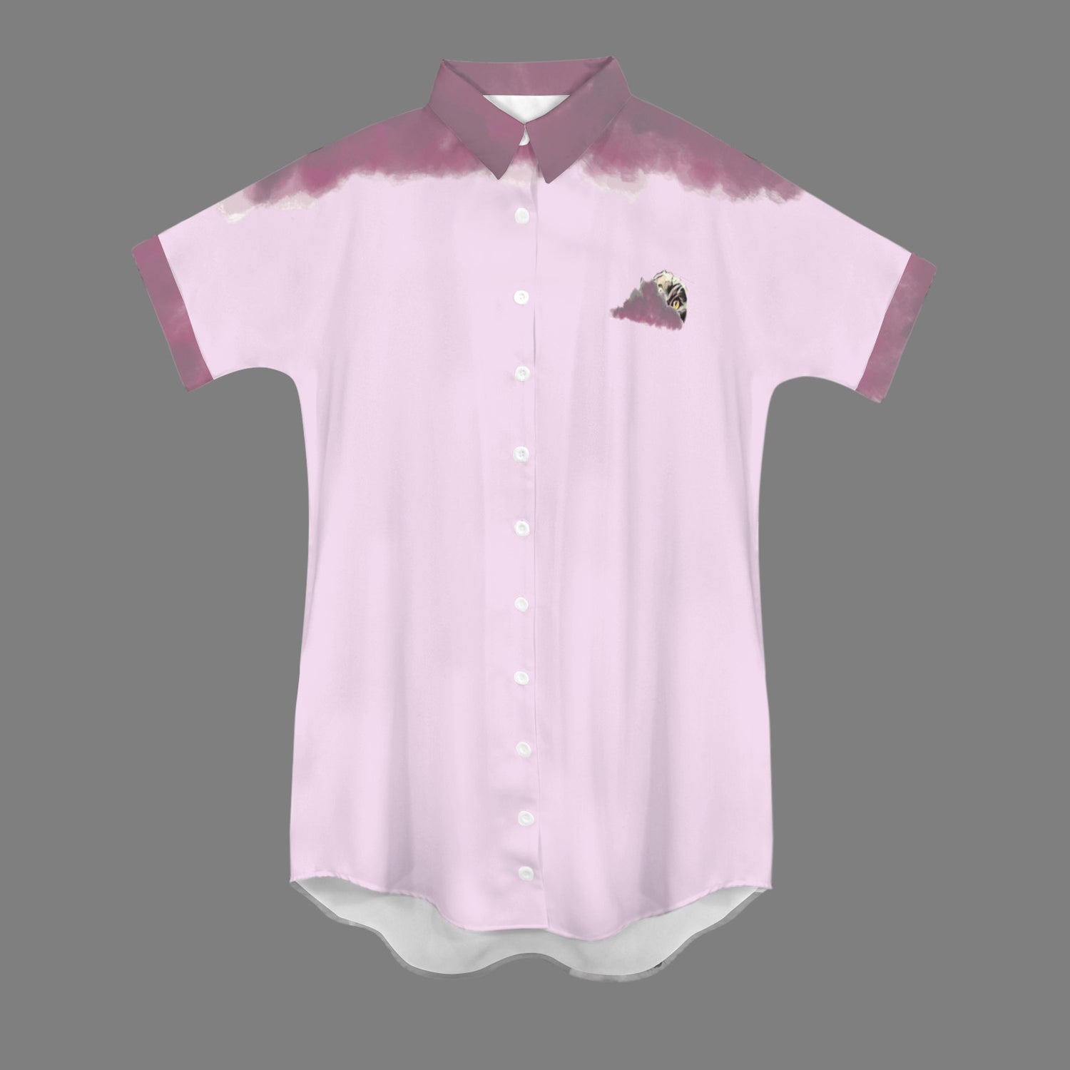 Big HSM Humans Scare Me Jimmy Cloud T-Shirt Dress Pale Glicine White Buttons