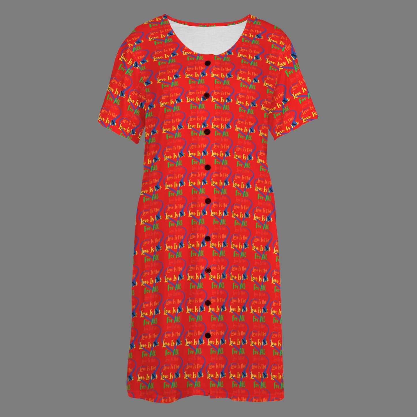 LINFA  Little Hearts Front Button Nightgown Red