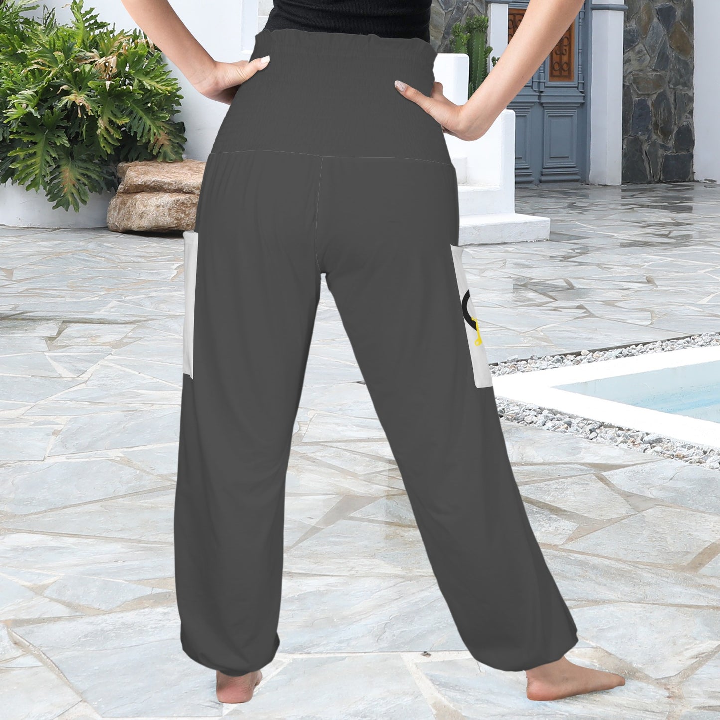 LINFA PANTS High Elastic Waist Charcoral Silver Moon Front