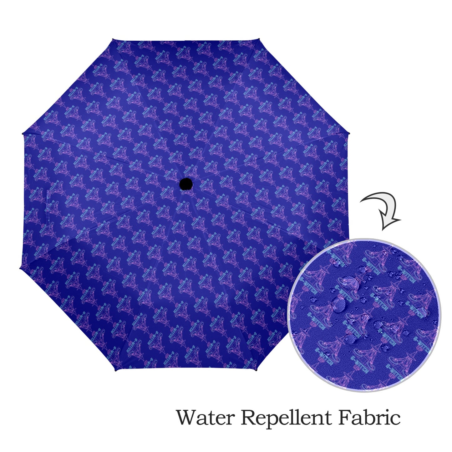 S-WITCH UP Neon Logo Semi Automatic Folding Umbrella Blue