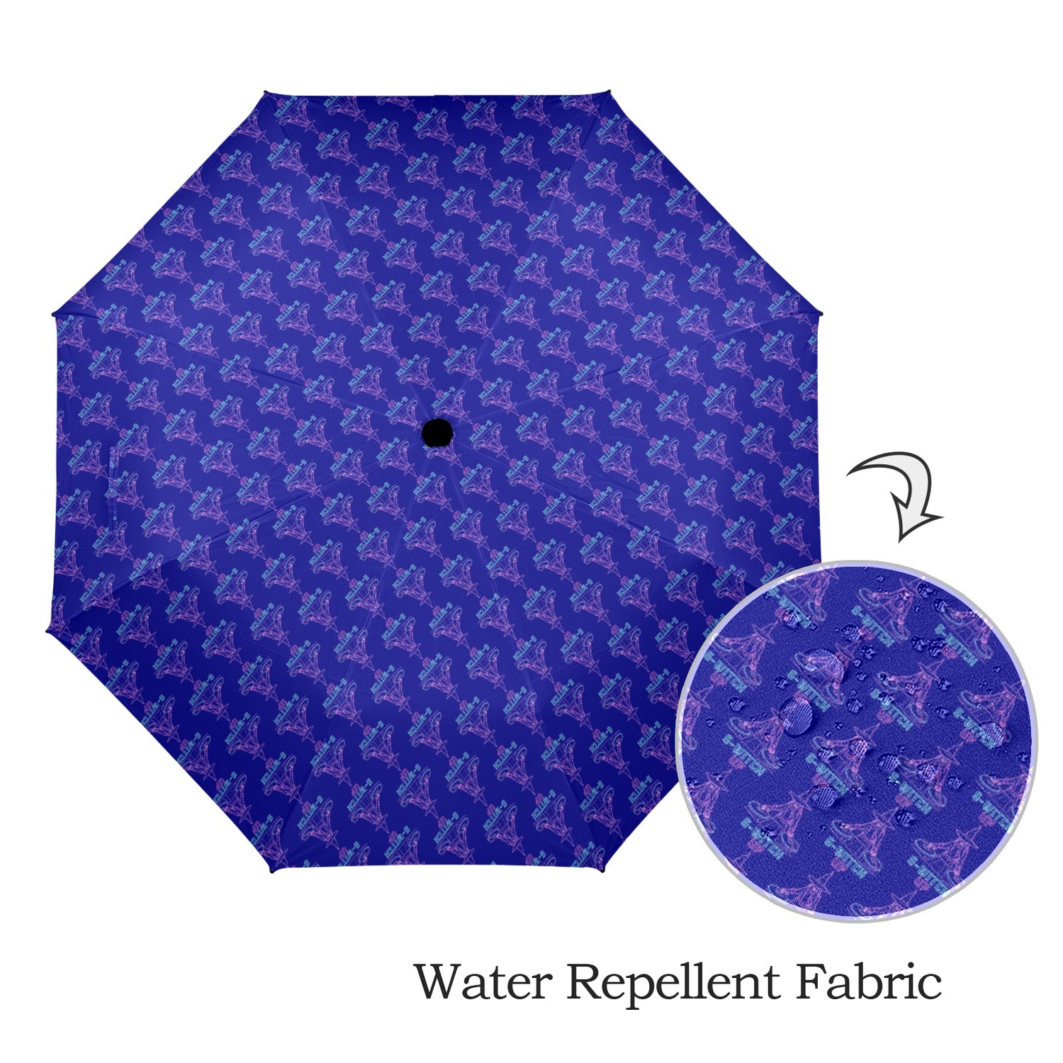 S-WITCH UP Neon Logo Semi Automatic Folding Umbrella Blue