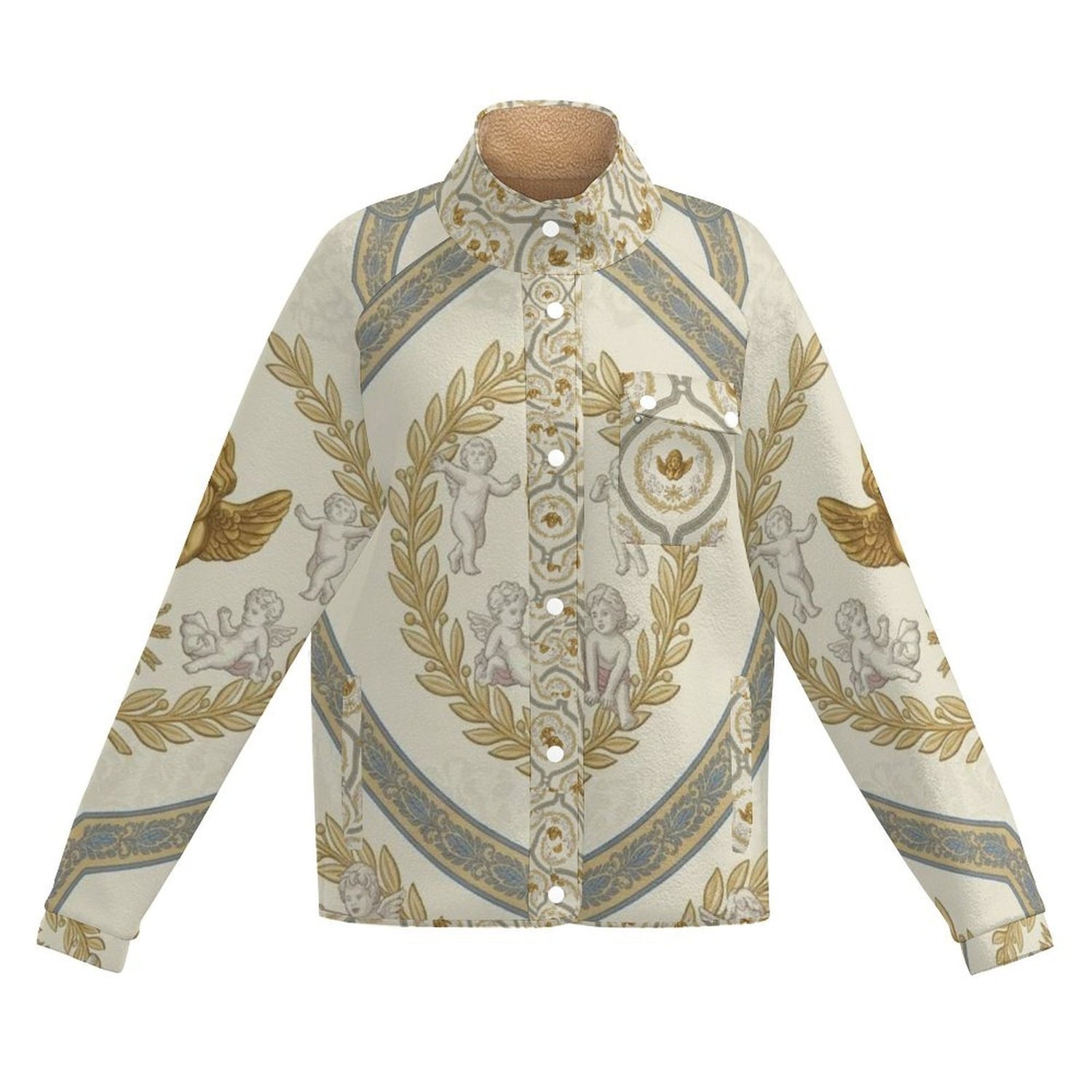 All Over Print Women's Casual Fleece-Lined Button-Up Jacket with Chest Pocket