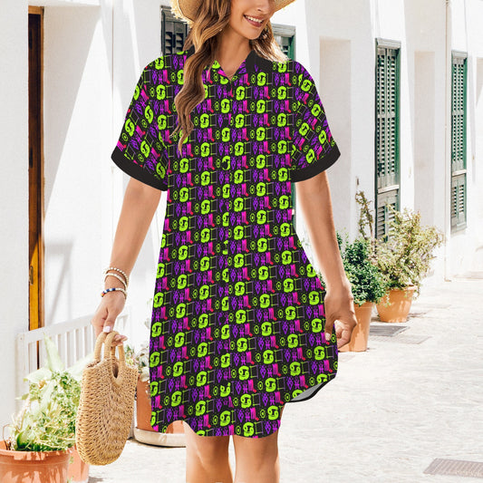 Hidden Name T-Shirt Dress Green Purple Hot Pink