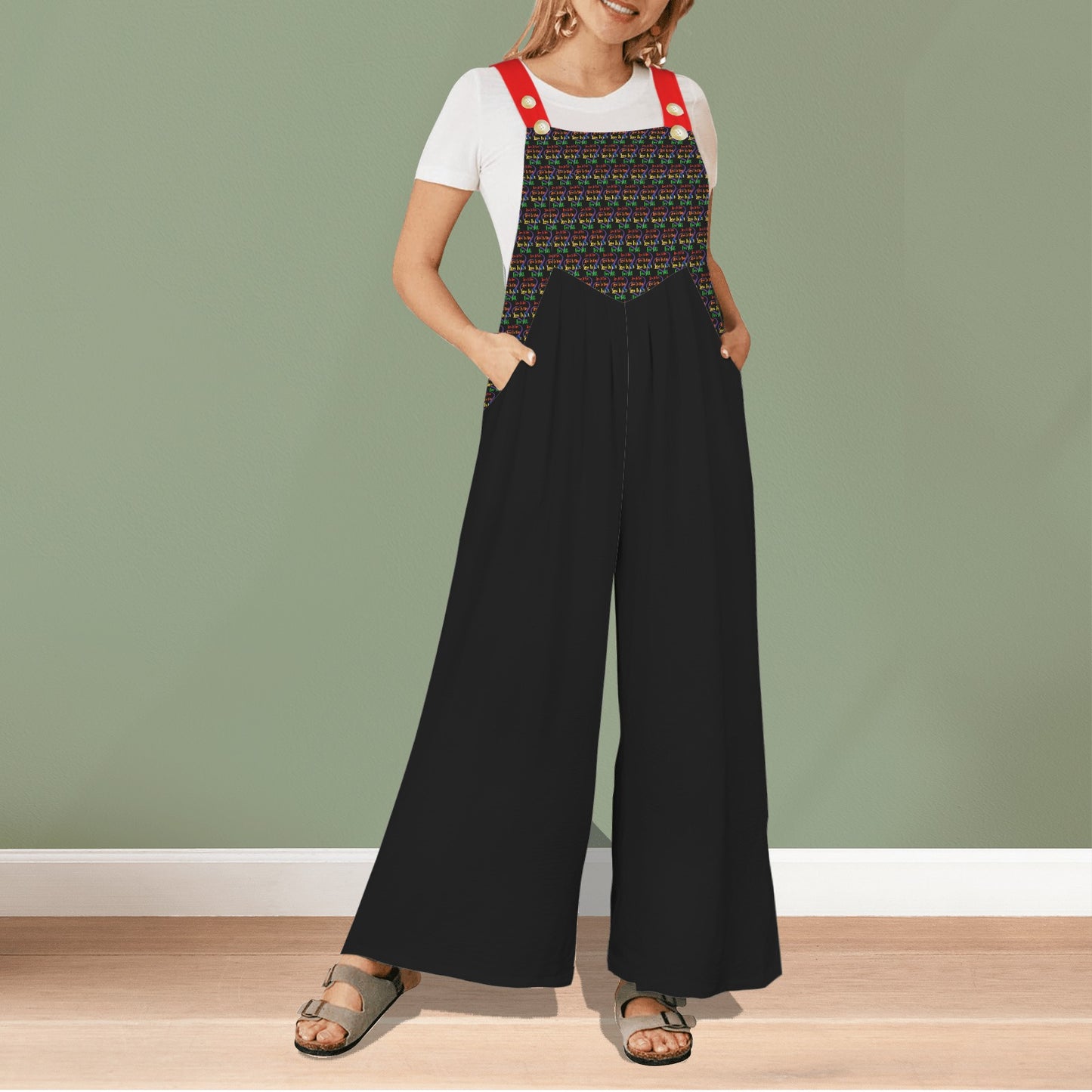 LINFA Little Hearts Jumpsuit Black Red Stripes