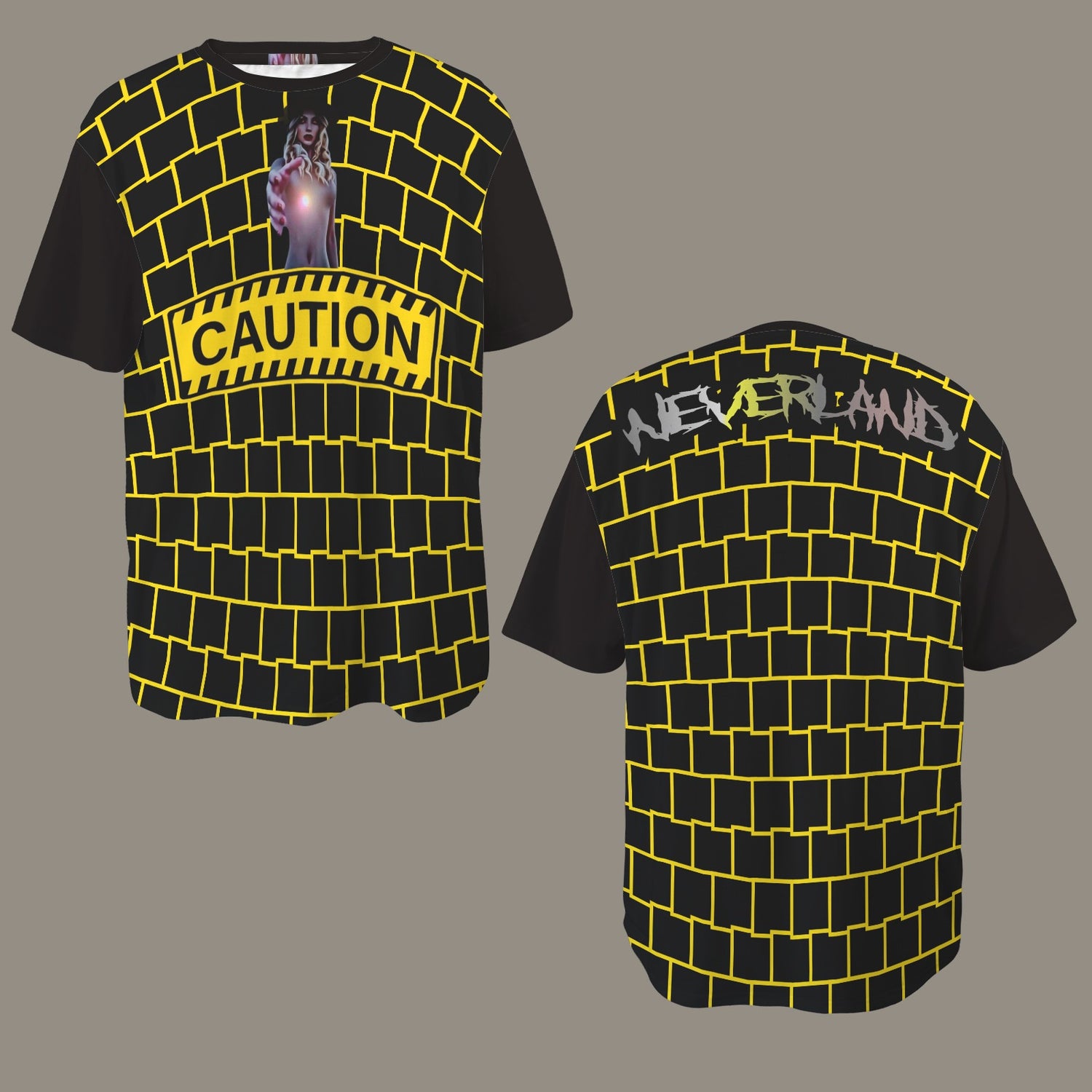 RANSIE FIGURE CAUTION T-SHIRT BLACK - DISTRESSED NEVERLAND