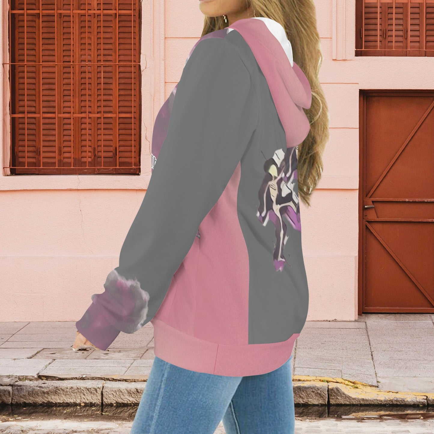 Humans Scare Me Jimmy Cloud Hoodie Pink Grey