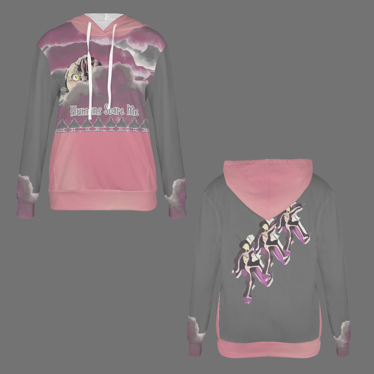 Humans Scare Me Jimmy Cloud Hoodie Pink Grey