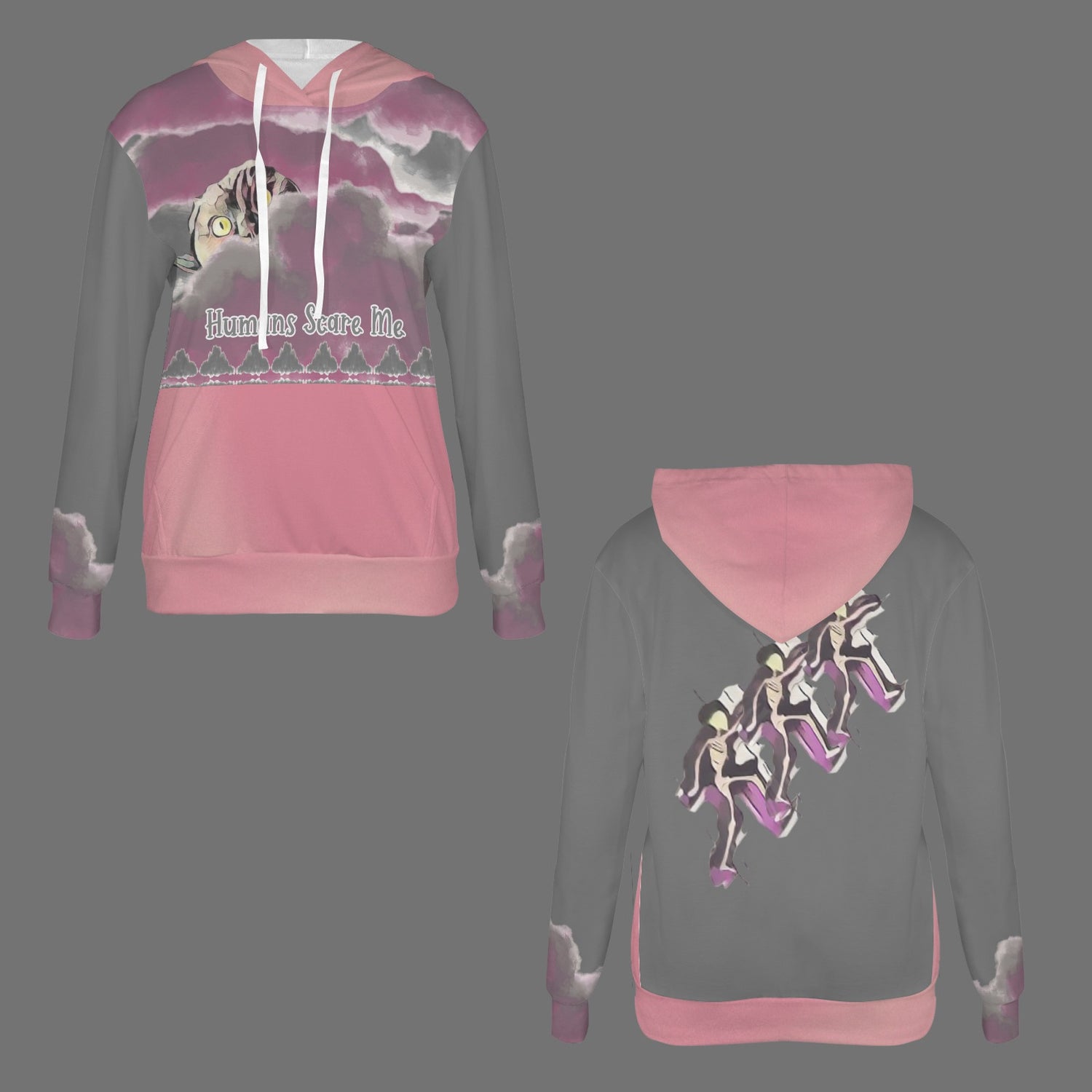 Humans Scare Me Jimmy Cloud Hoodie Pink Grey