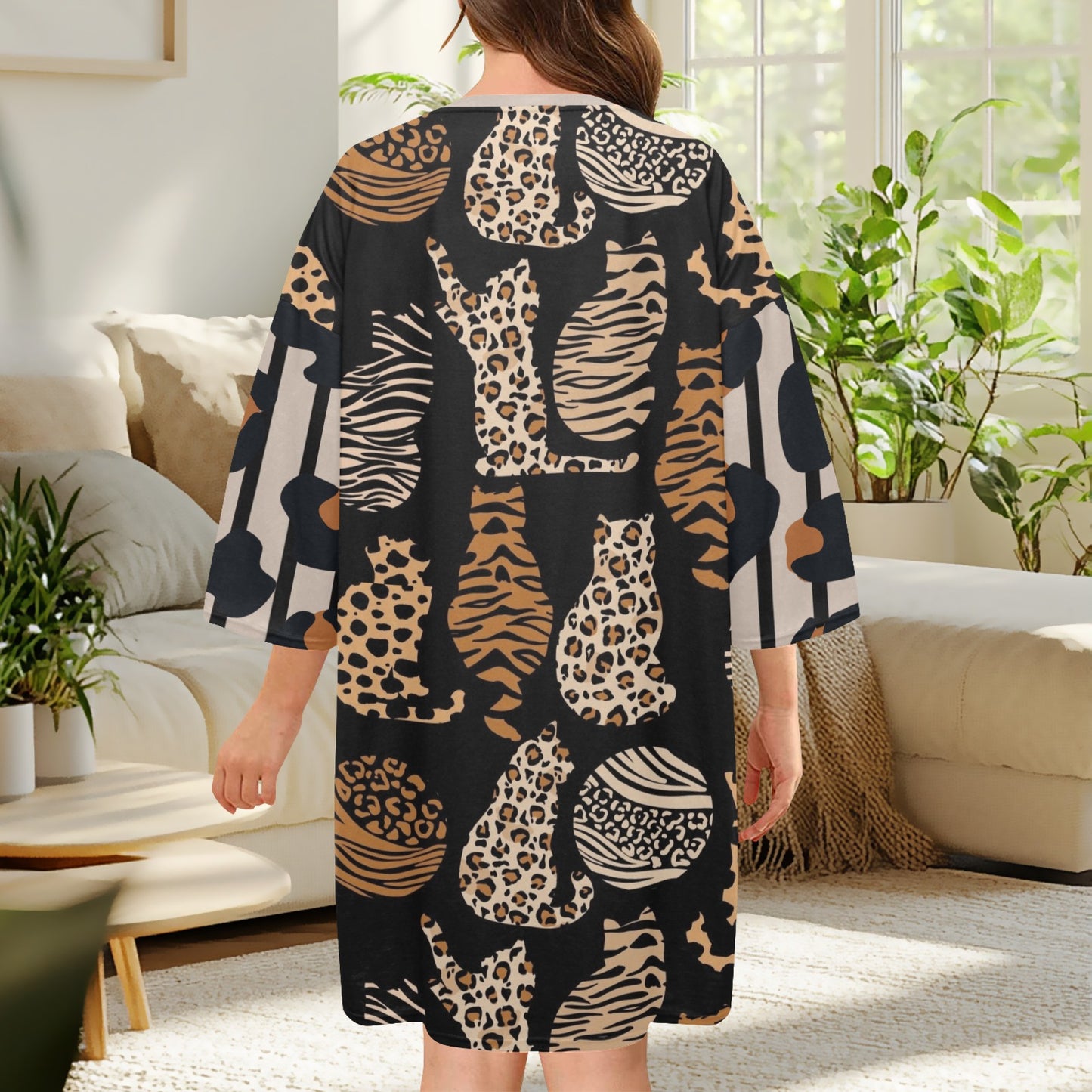 Lounge Dress Ransie Leopard Cats cats back