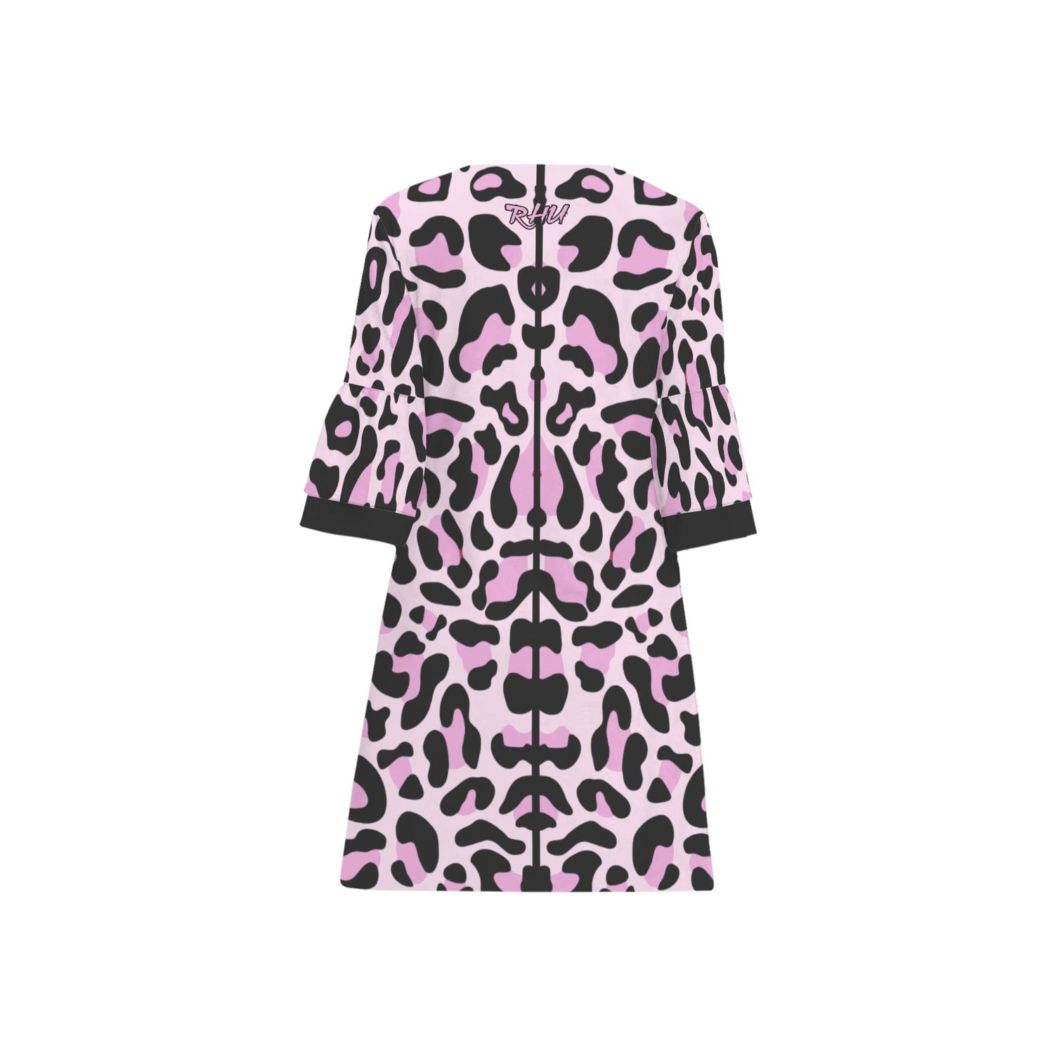 Pink Black Leopard 3/4 Sleeve Dress