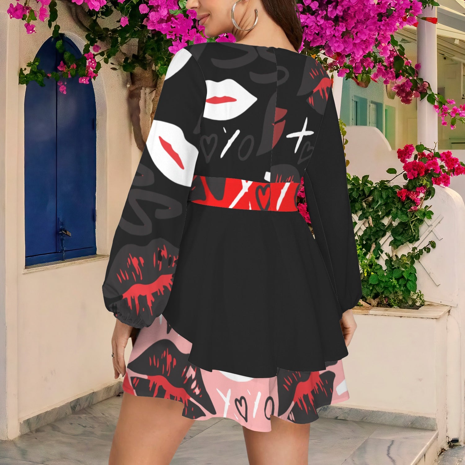 Kiss Romper Red Pink Black Sleeves