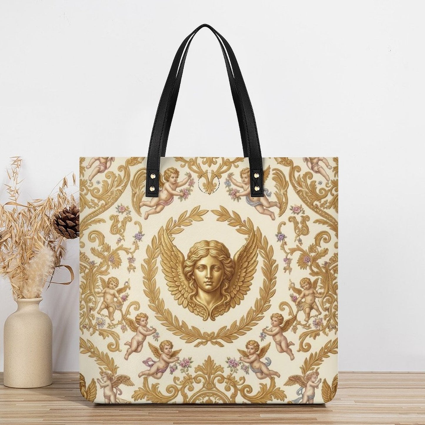 Baroque Putti Flat PU Leather Tote Bag