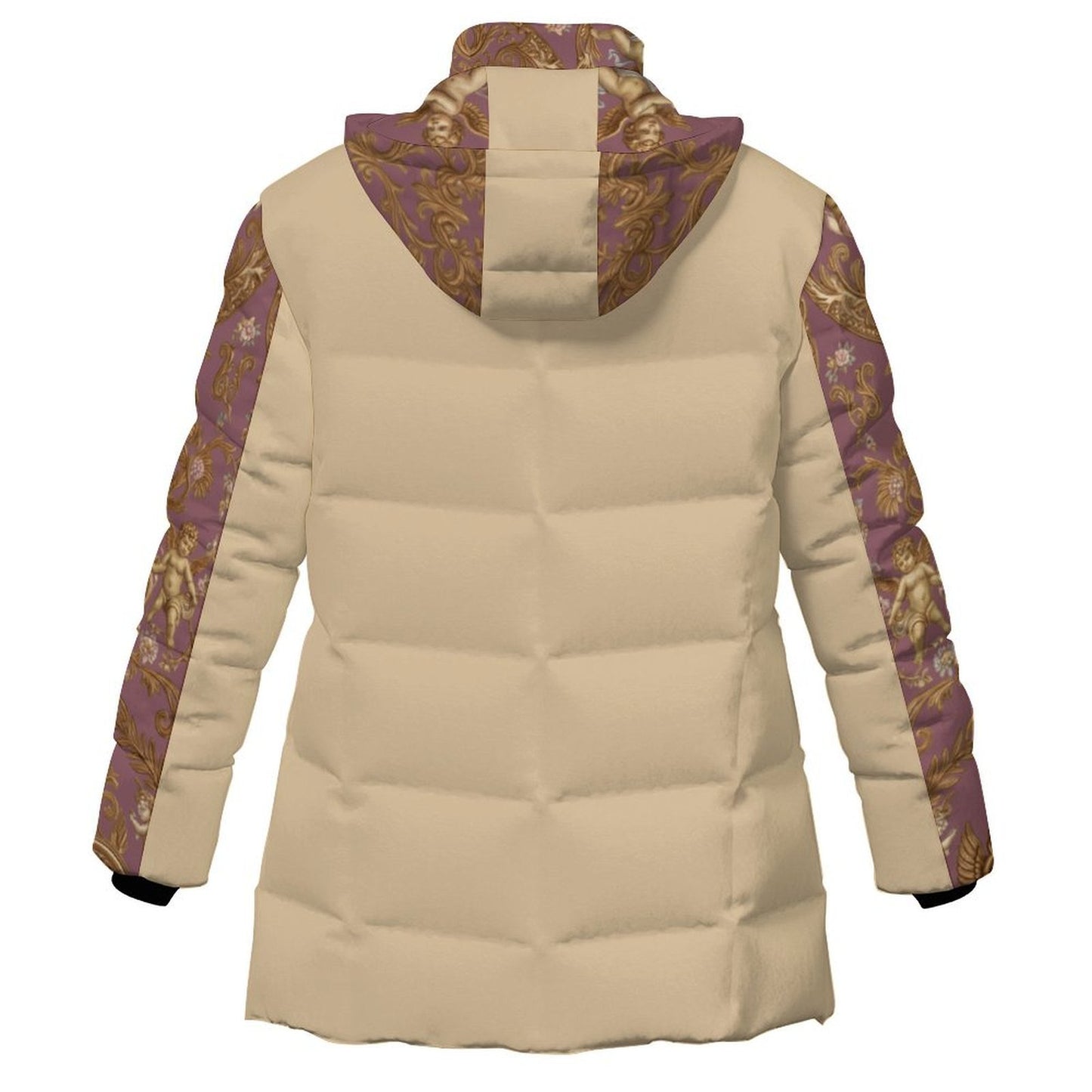 All-Over Print Women's Stand Collar Hooded Zipper Puffer Coat