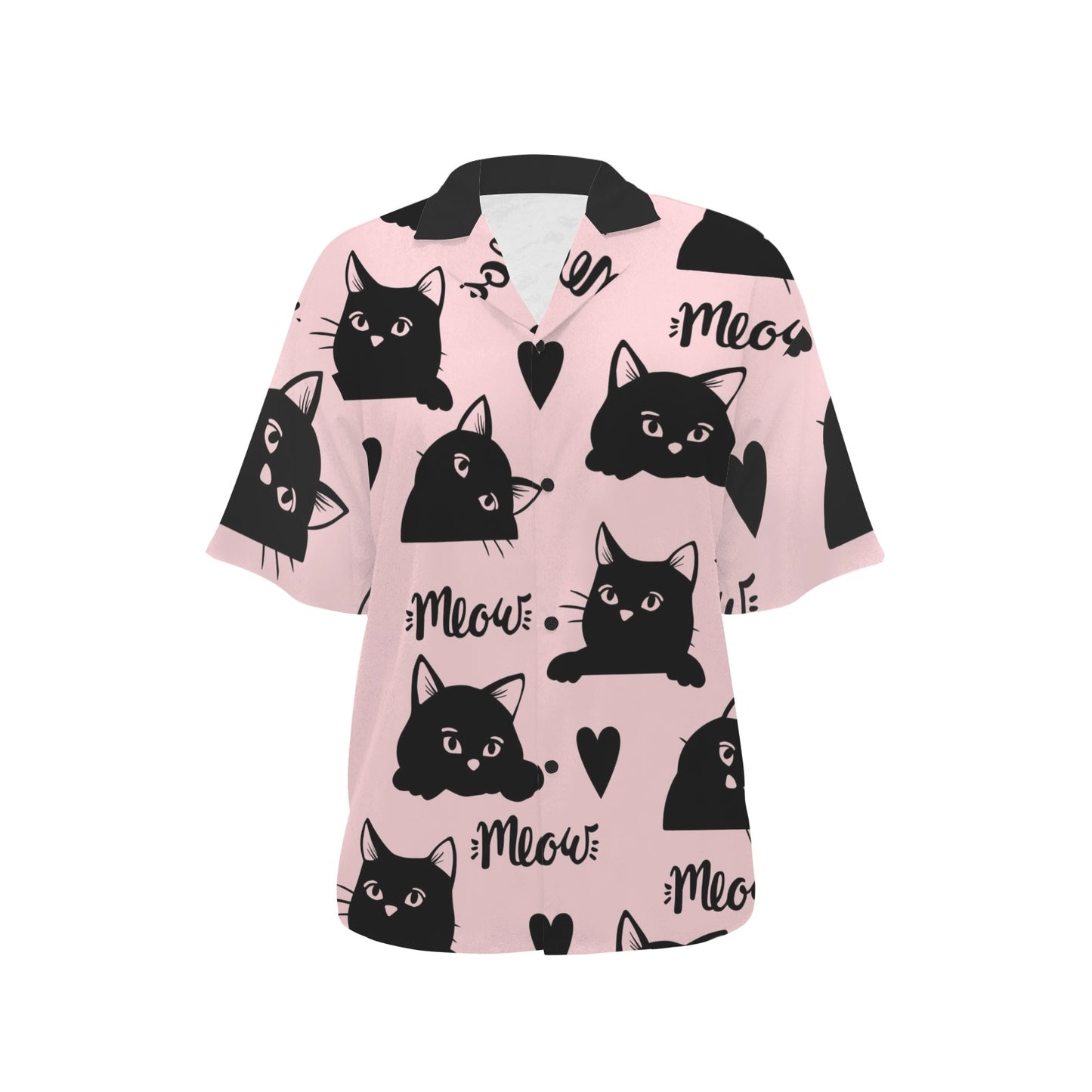 Cat & Meaw Pink Lapel Button T-Shirt
