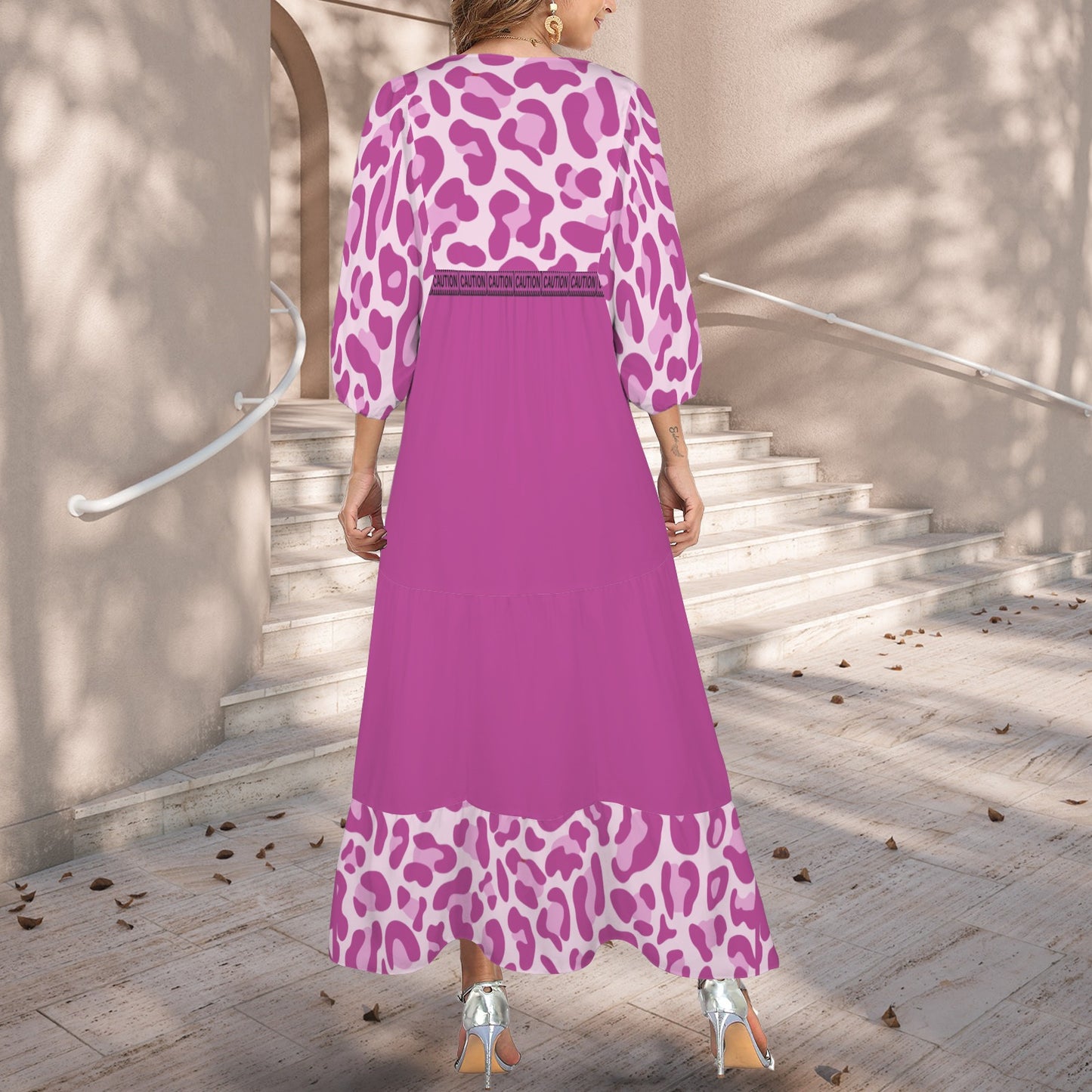 Caution Jimmy Cat Long Dress Leopard Dark Hot Pink