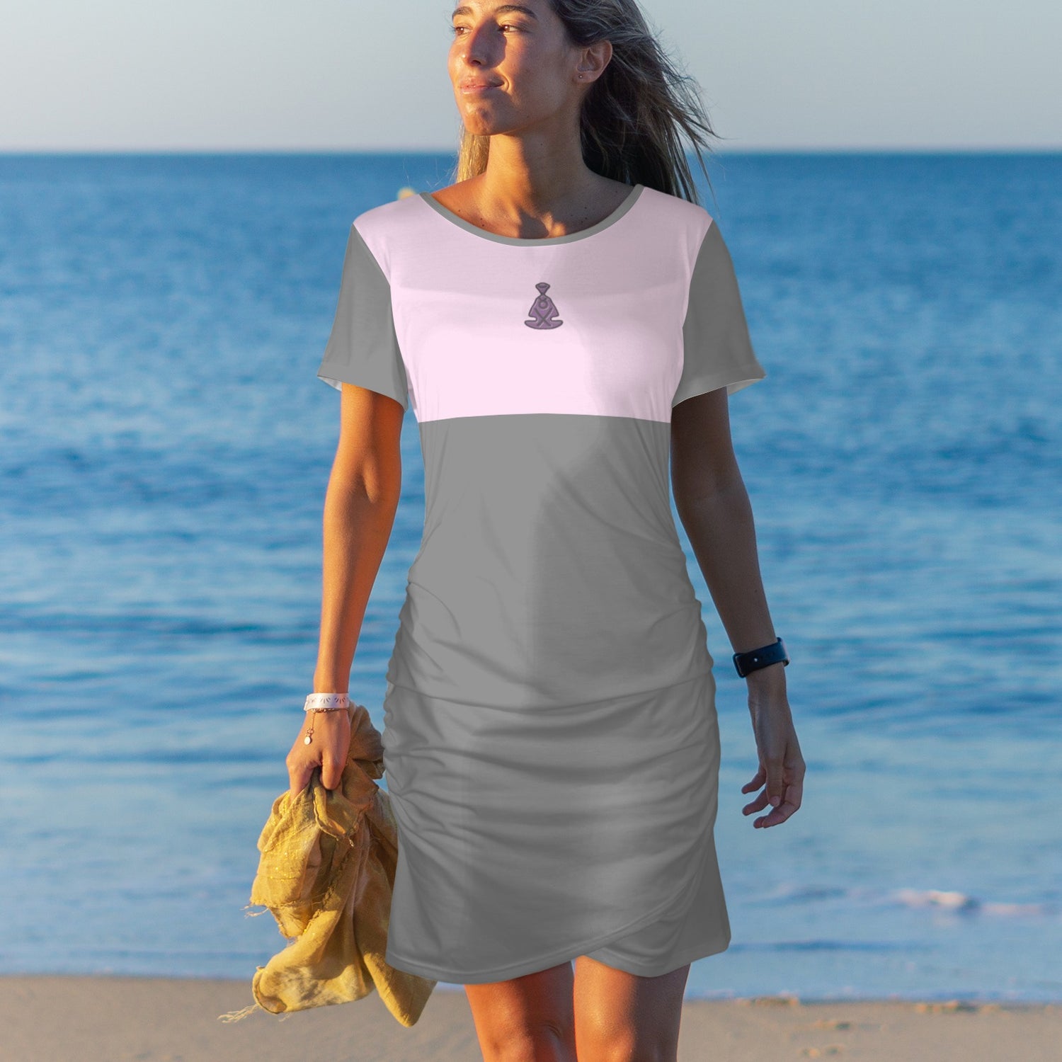 Buddha Bodycon Dress Pale Pink Grey Sleeve