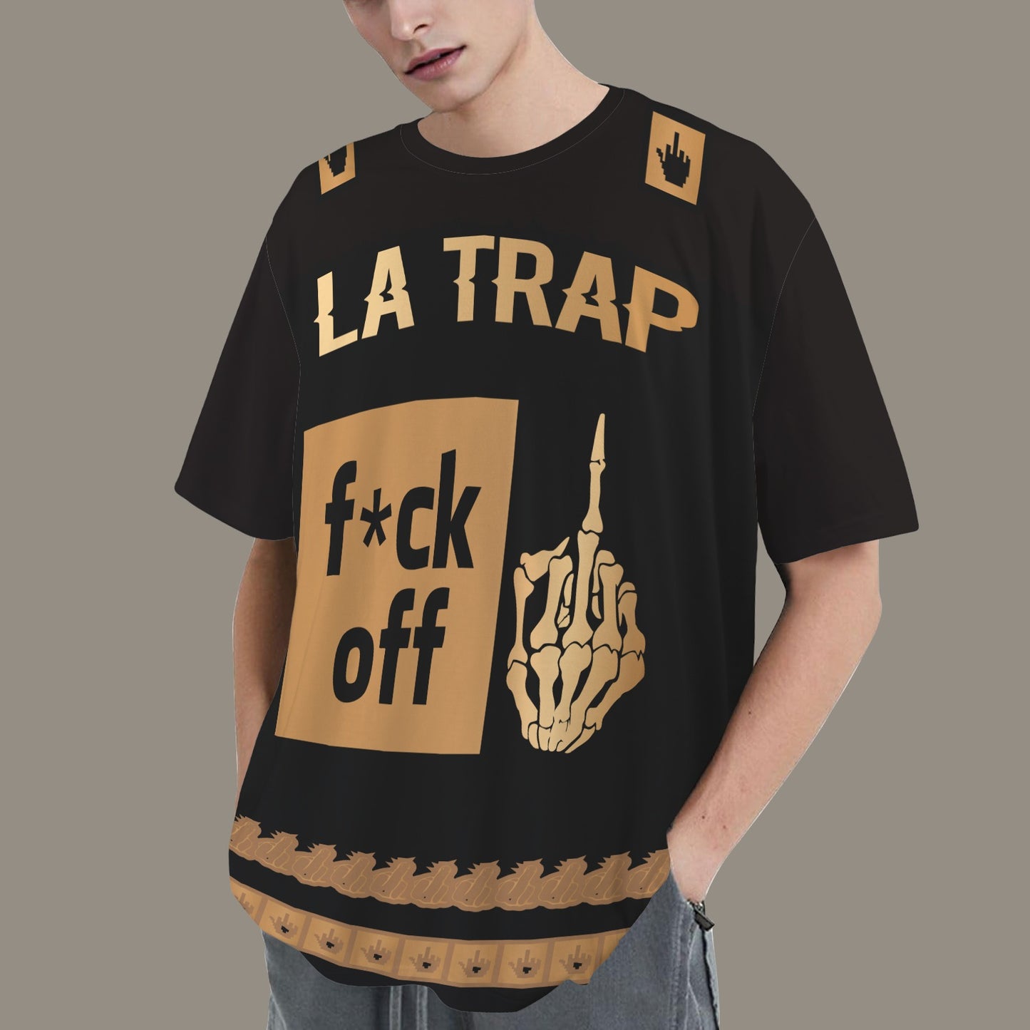 FUCK OFF LA TRAP DISTRESSED T-SHIRT BLACK BROWN
