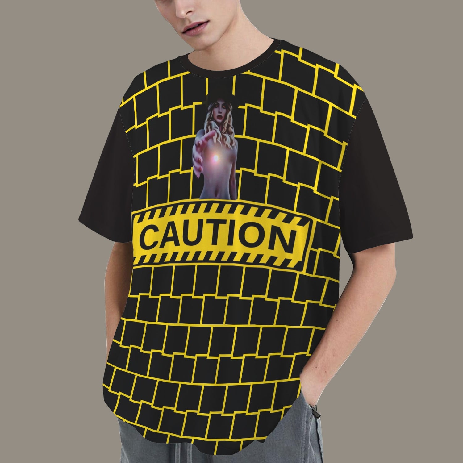 RANSIE FIGURE CAUTION T-SHIRT BLACK - DISTRESSED NEVERLAND