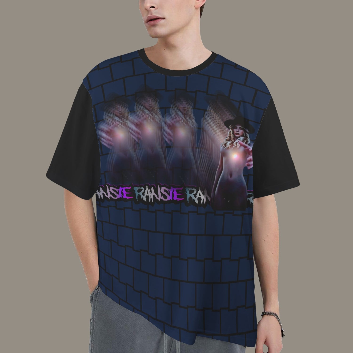 RANSIE FIGURE GHOSTS WALL BLUE T-SHIRT