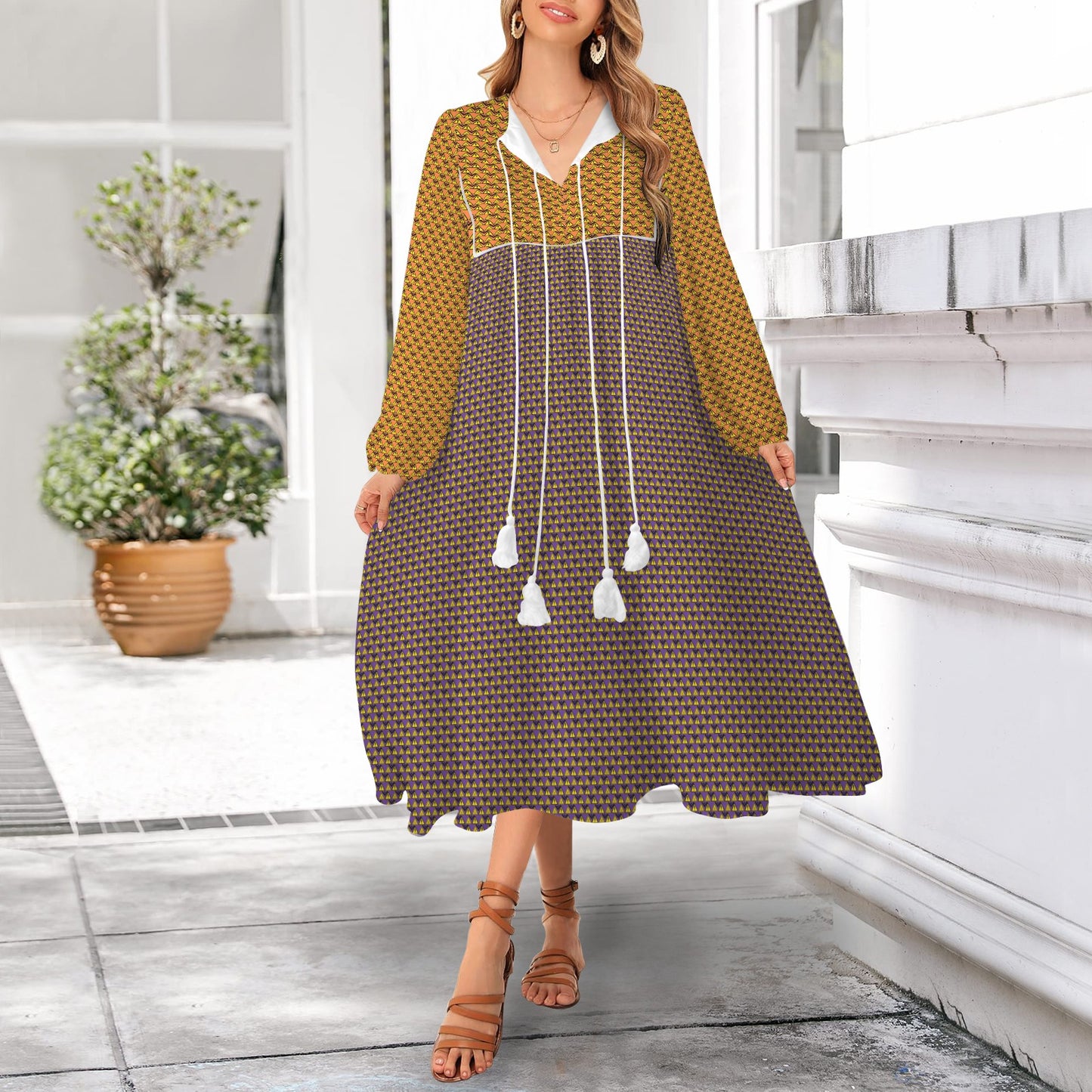 Caution Signs Light Orange Purple Long Dress