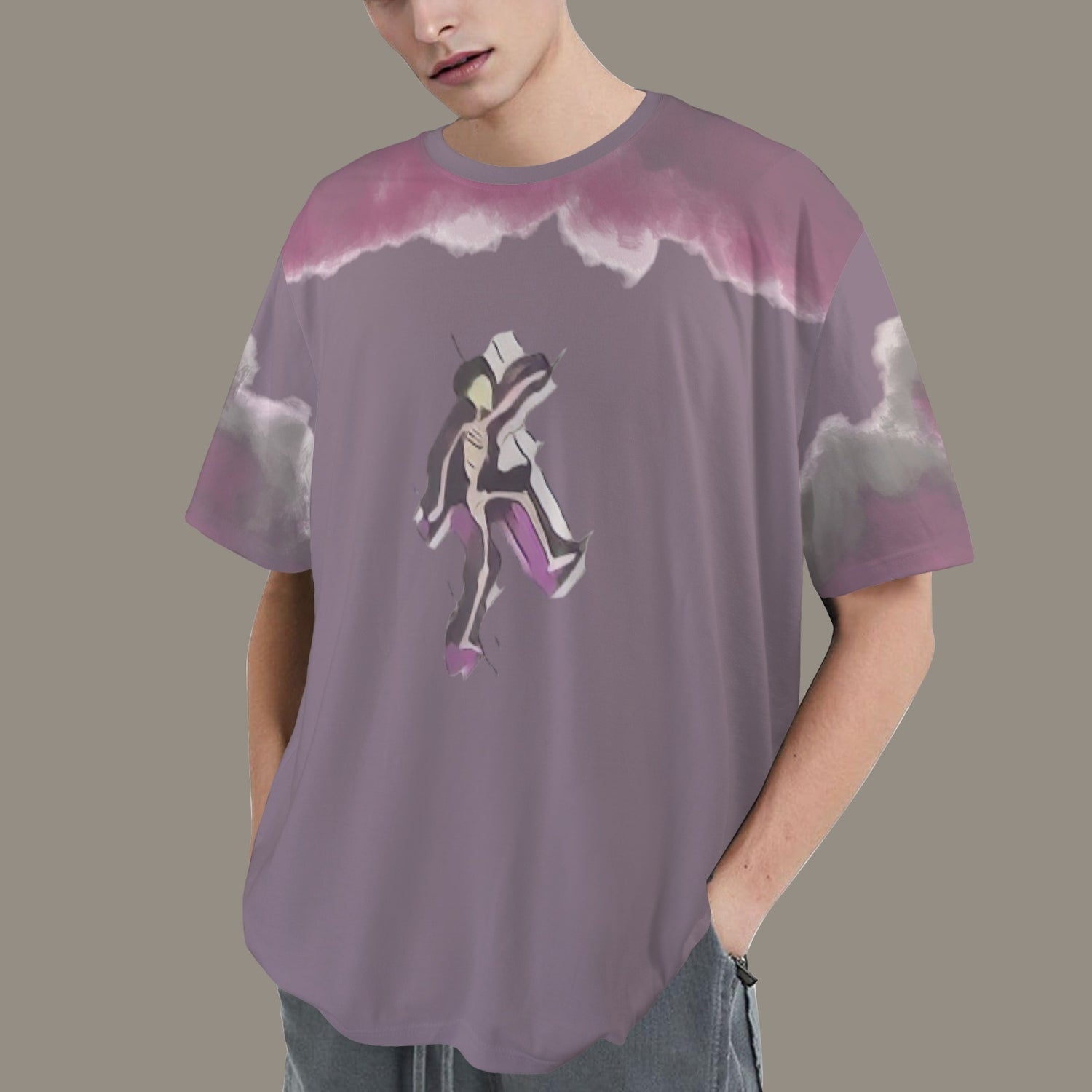 Humans Scare Me Jimmy Cloud T-Shirt Mauve Skeleton Front