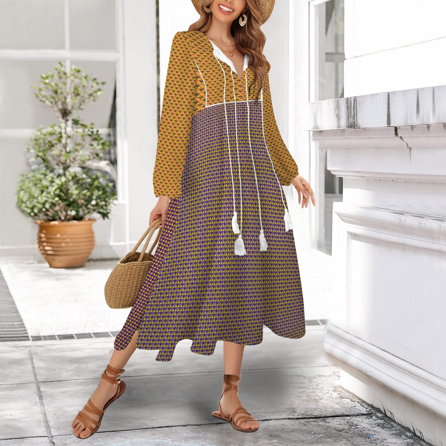 Caution Signs Light Orange Purple Long Dress