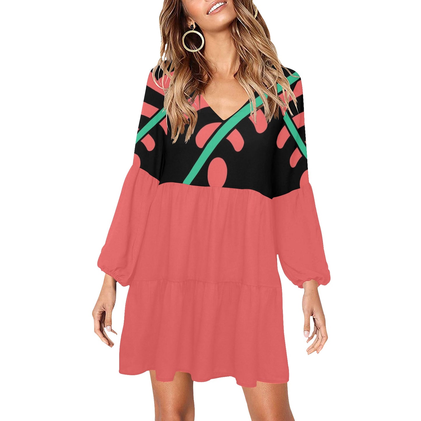 Disconnected Boho Dress Black Pink