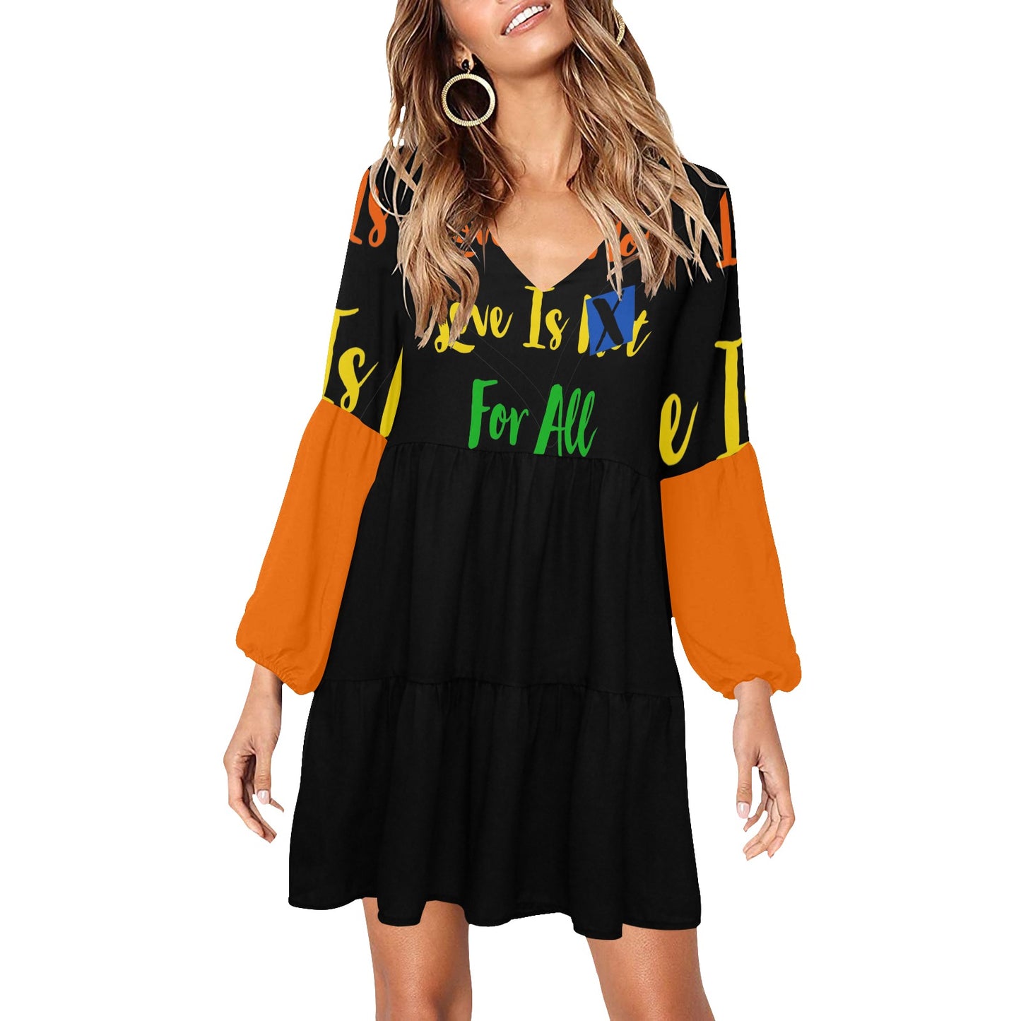 LINFA Boho Dress Black Orange Sleeve