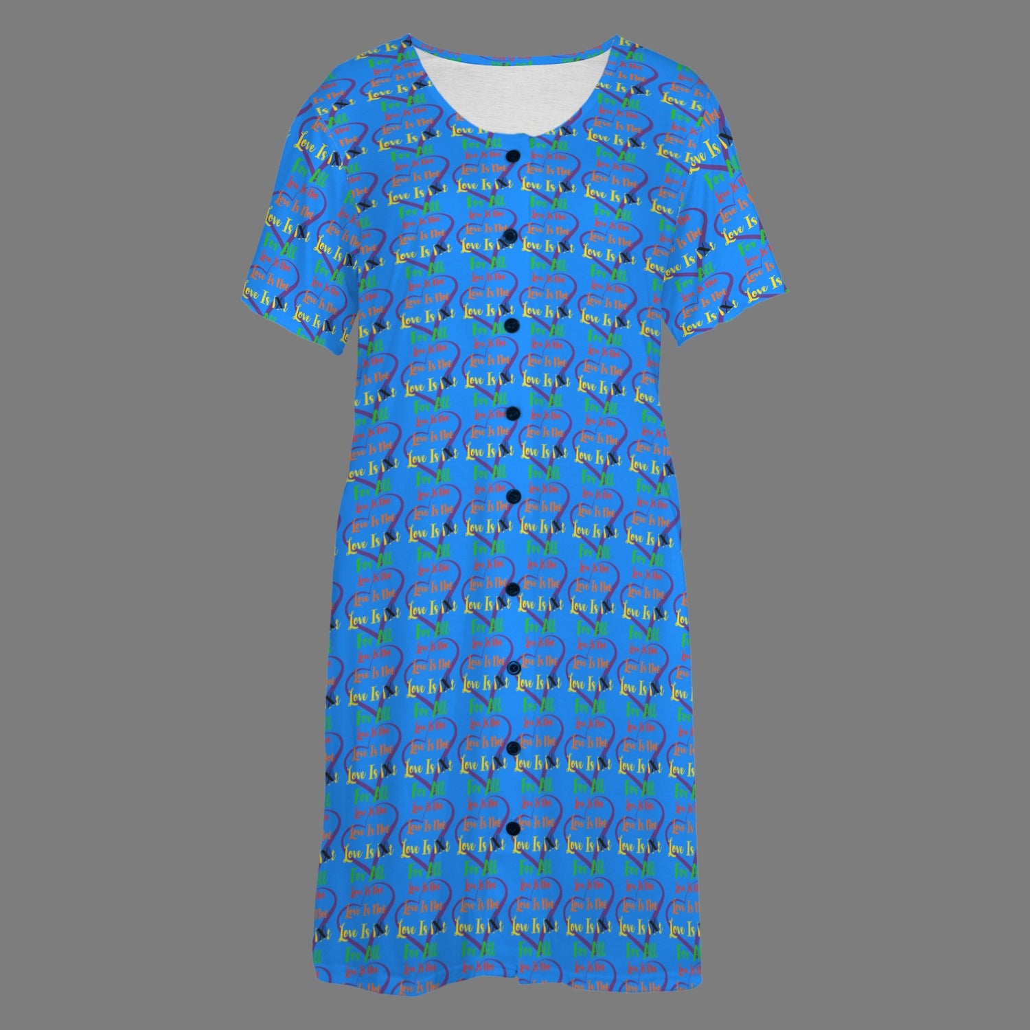 LINFA  Little Hearts Front Button Nightgown Blue