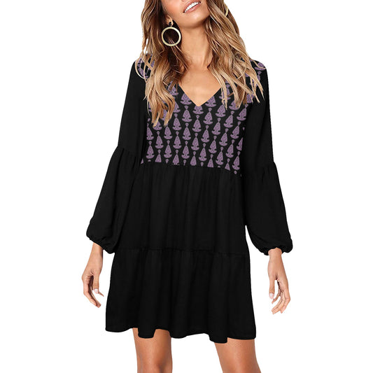 Buddha Pattern Boho Dress Black