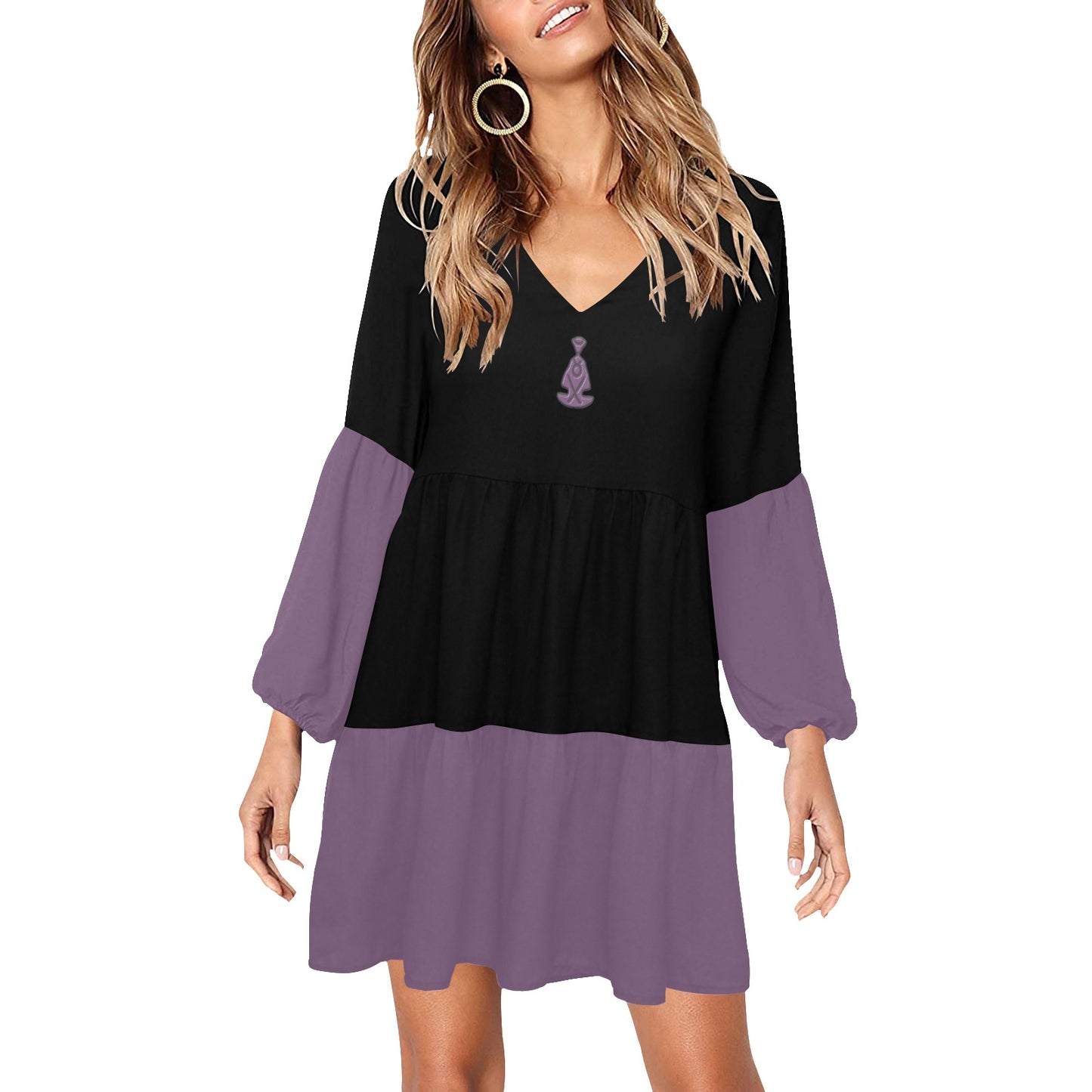 Buddha Logo Boho Dress Black Purple