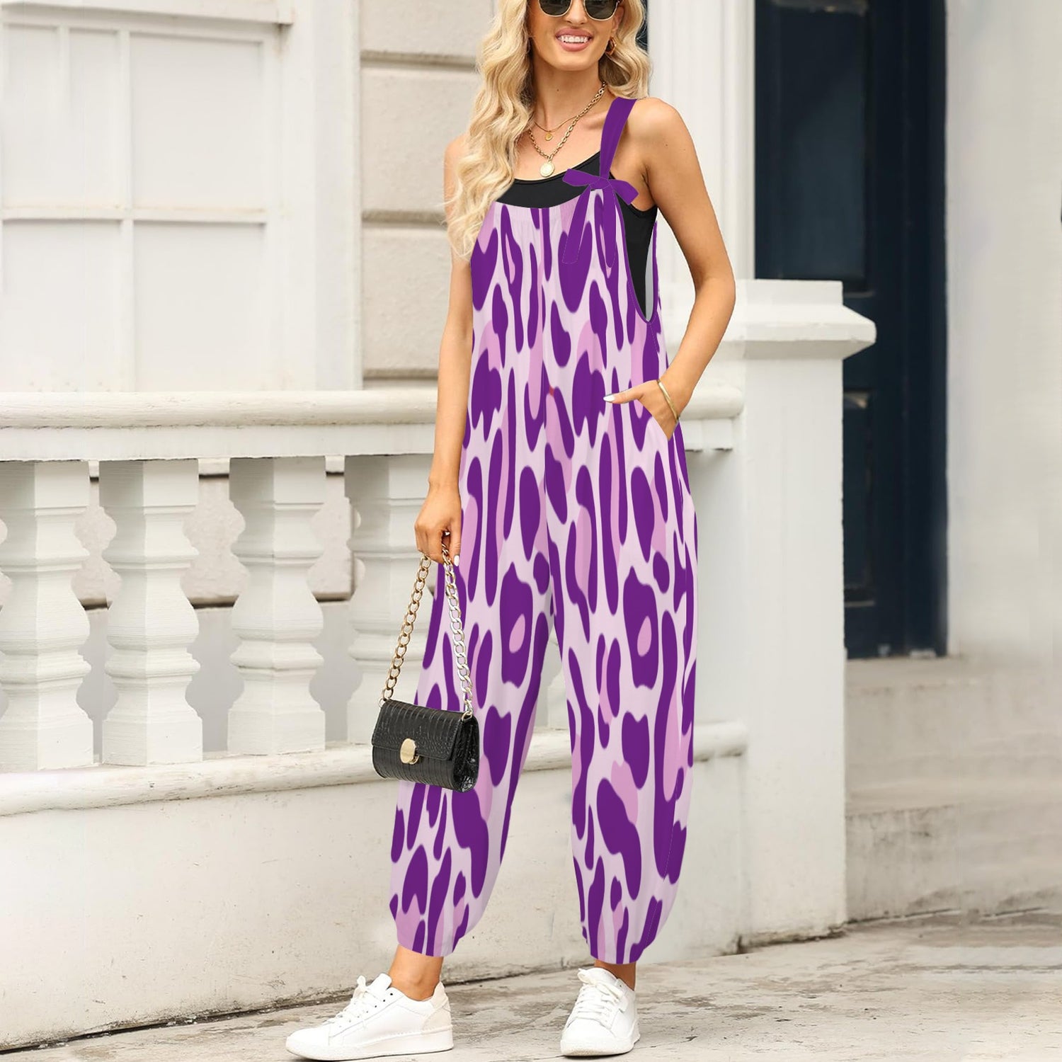 Purple Pink Leopard Long Romper