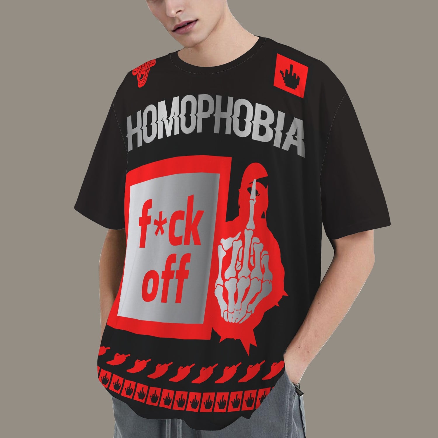 FUCK OFF HOMOPHOBIA DISTRESSED T-SHIRT BLACK