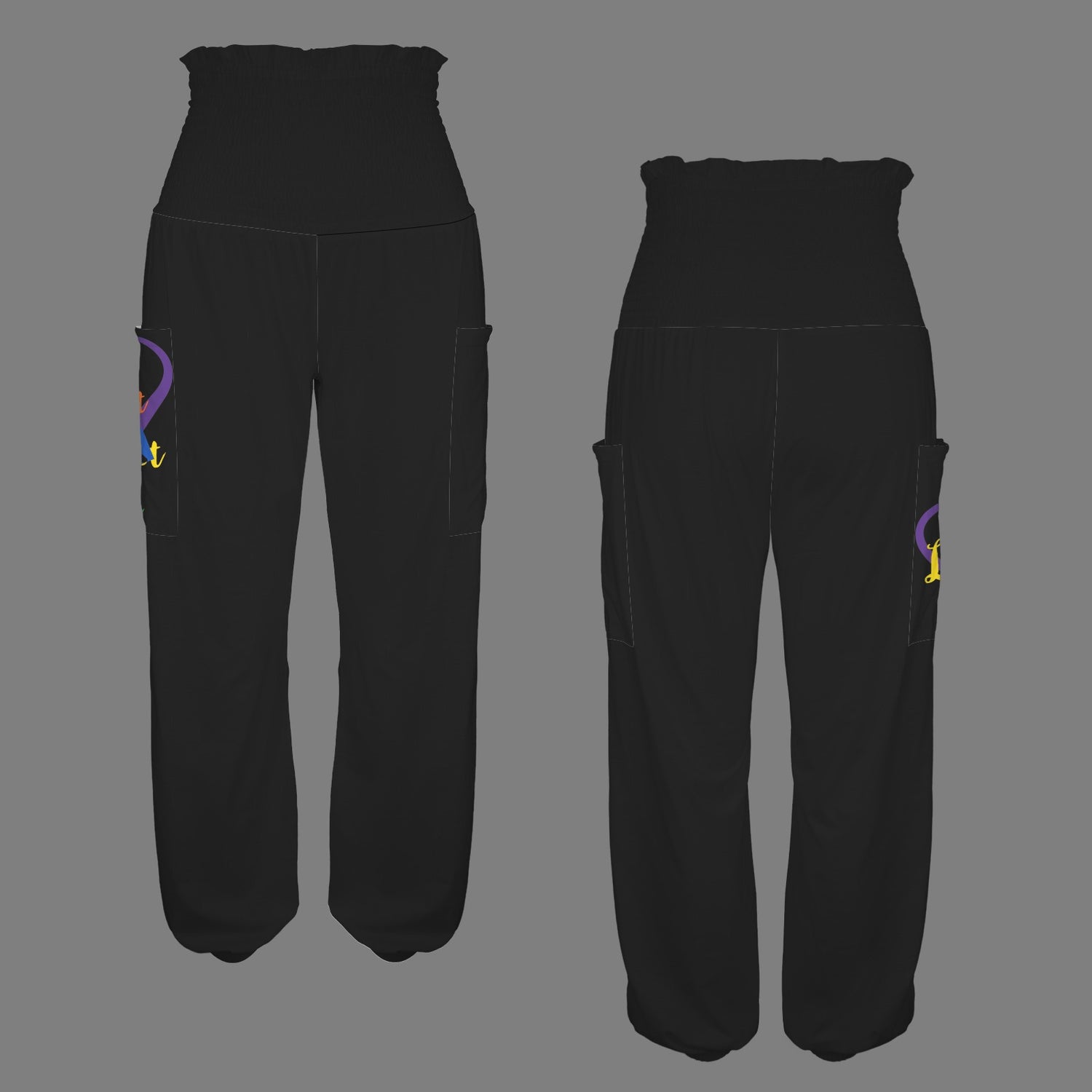 LINFA PANTS High Elastic Waist Black Pocket