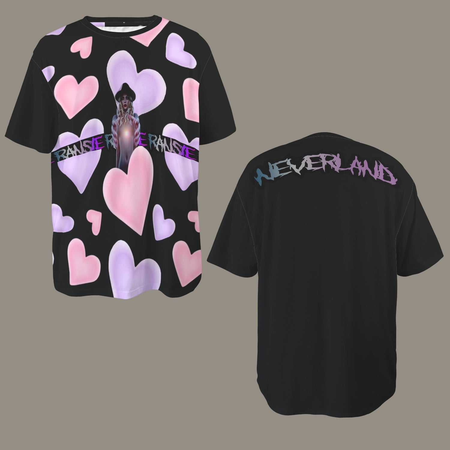 RANSIE IN NEVERLAND FIGURE HEARTS  T-SHIRT BLACK- DISTRESSED NEEVRLAND