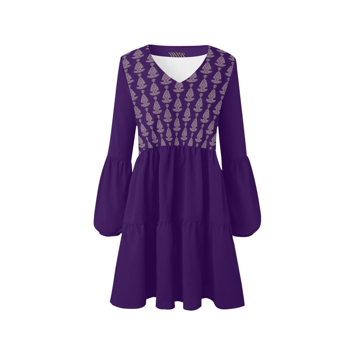 Buddha Pattern Boho Dress Purple