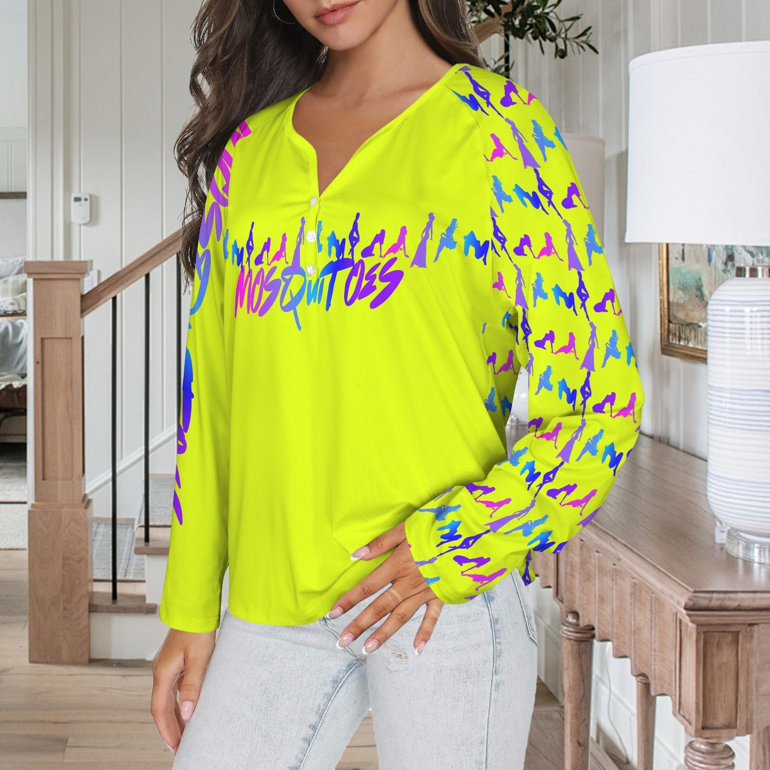 LINFA Little Hearts Long Sleeve Shirt Button Black