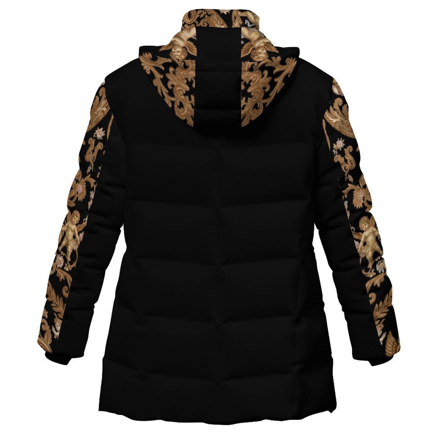 All-Over Print Women's Stand Collar Hooded Zipper Puffer Coat