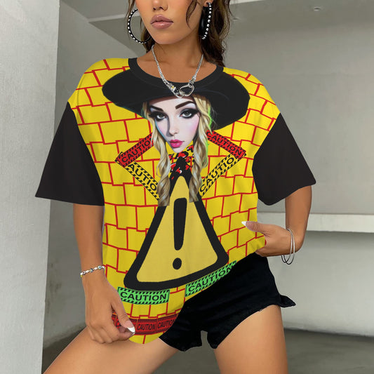 RANSIE CARTOON CAUTION T-SHIRT - YELLOW