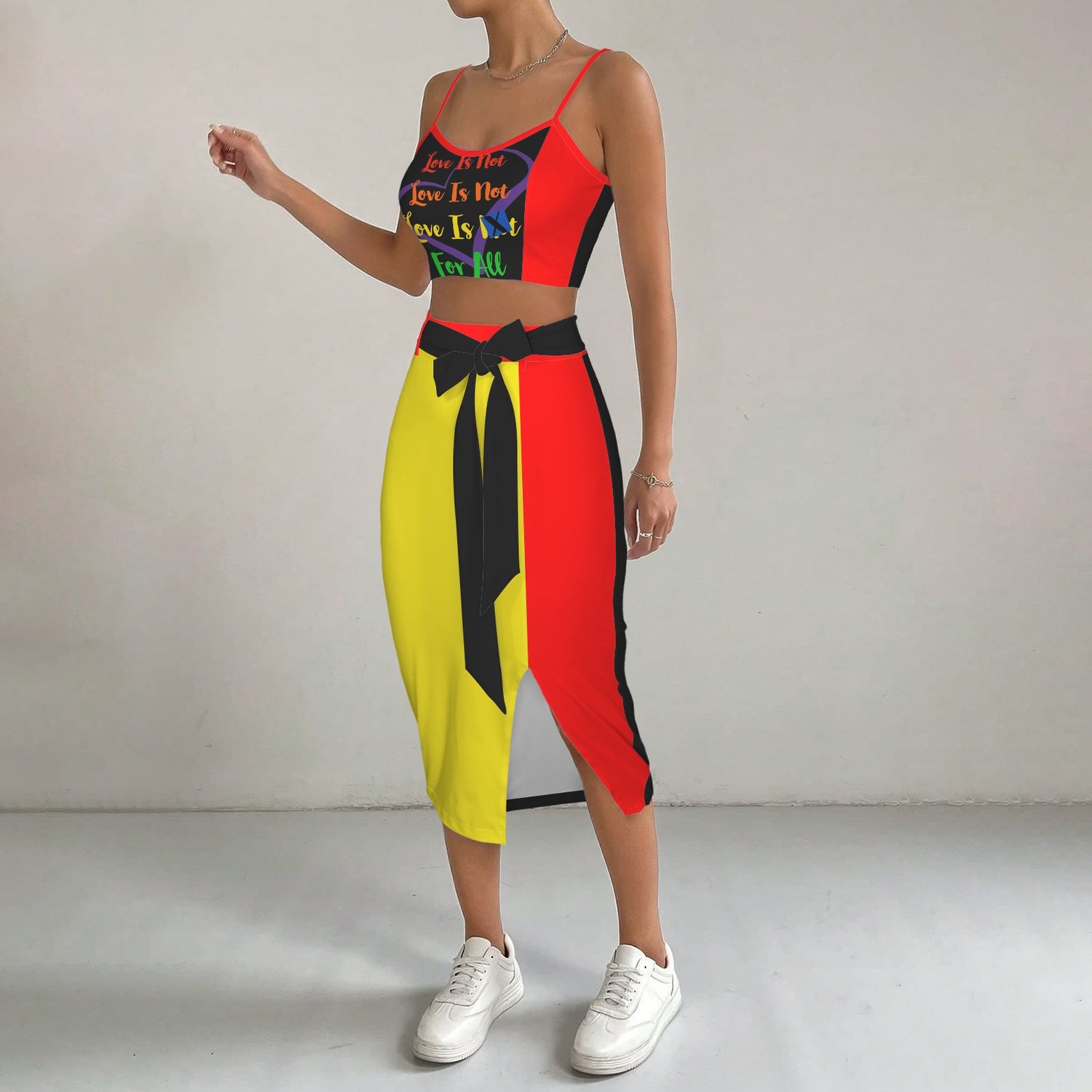 LINFA TOP SKIRT SET RED YELLOW