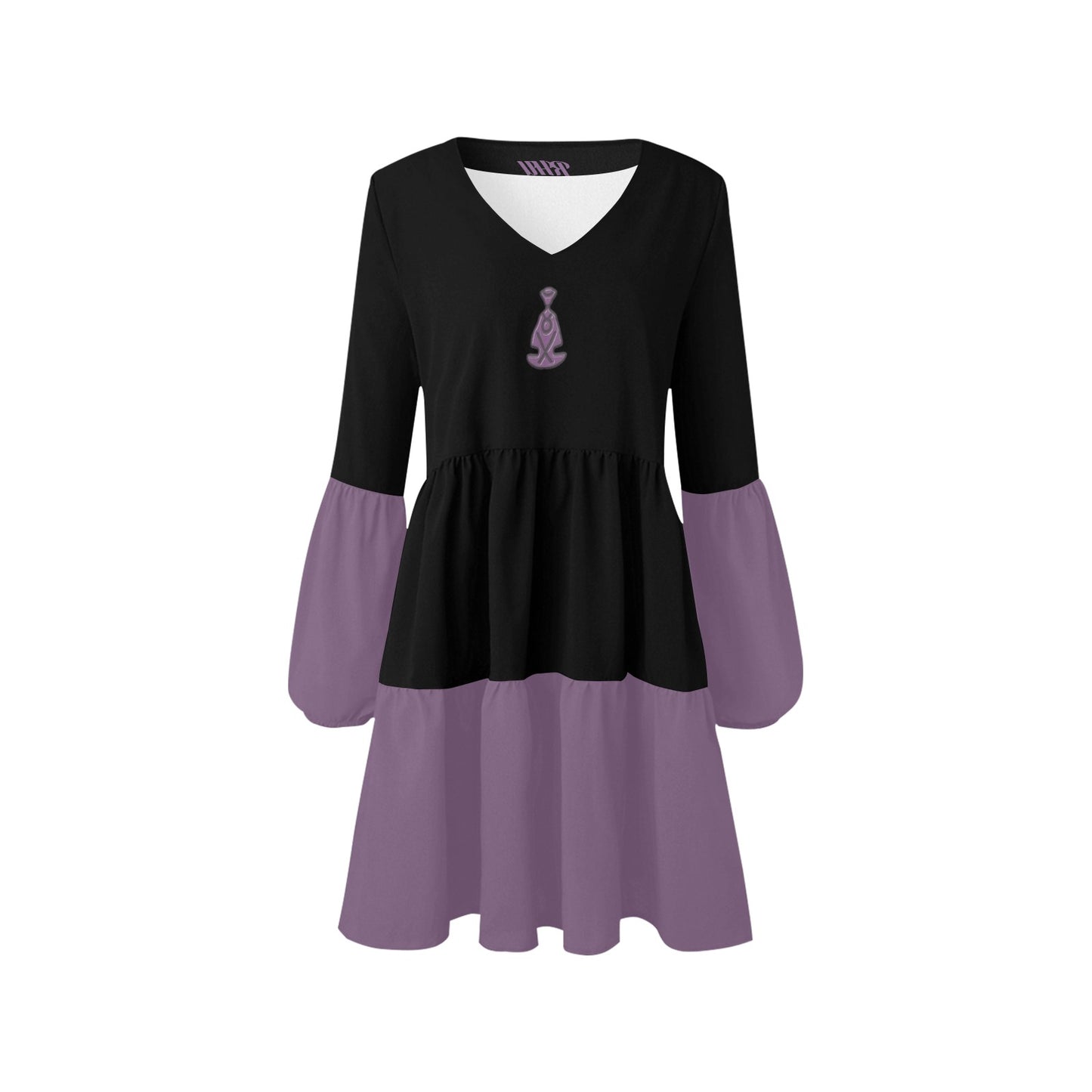 Buddha Logo Boho Dress Black Purple