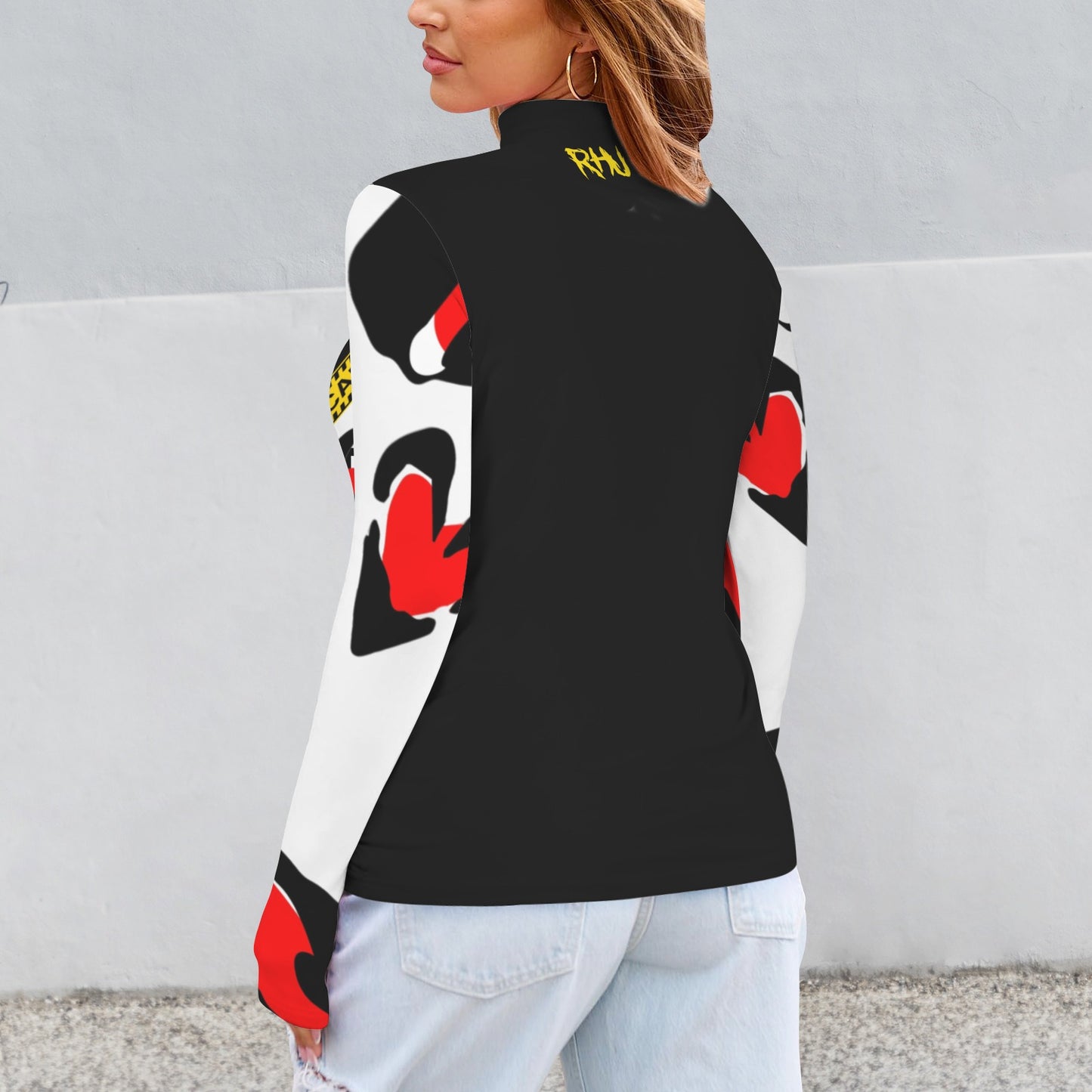 CAUTION Long Sleeve Turtleneck Shirt White Hearts V2