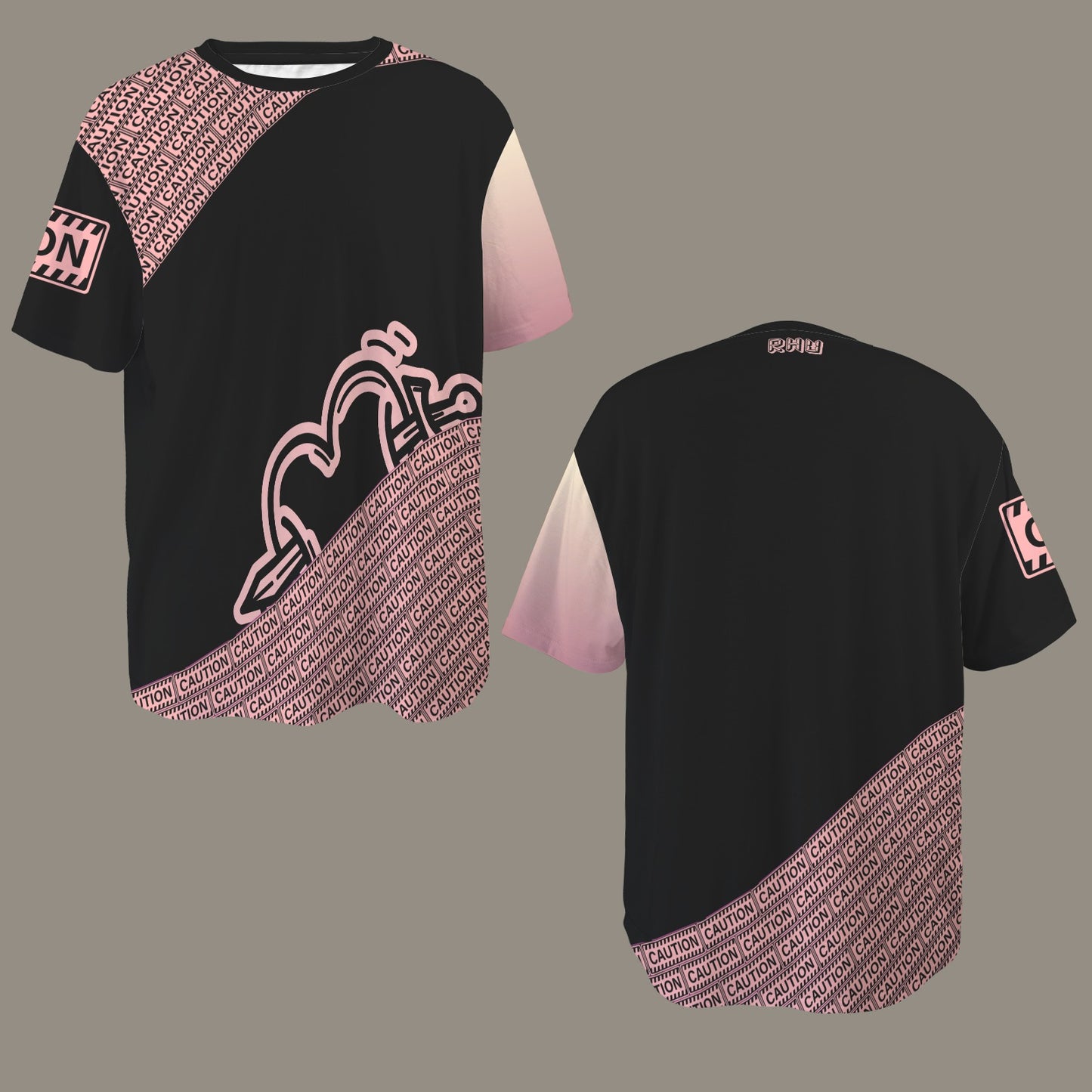 CAUTION T-Shirt gradient heart sword