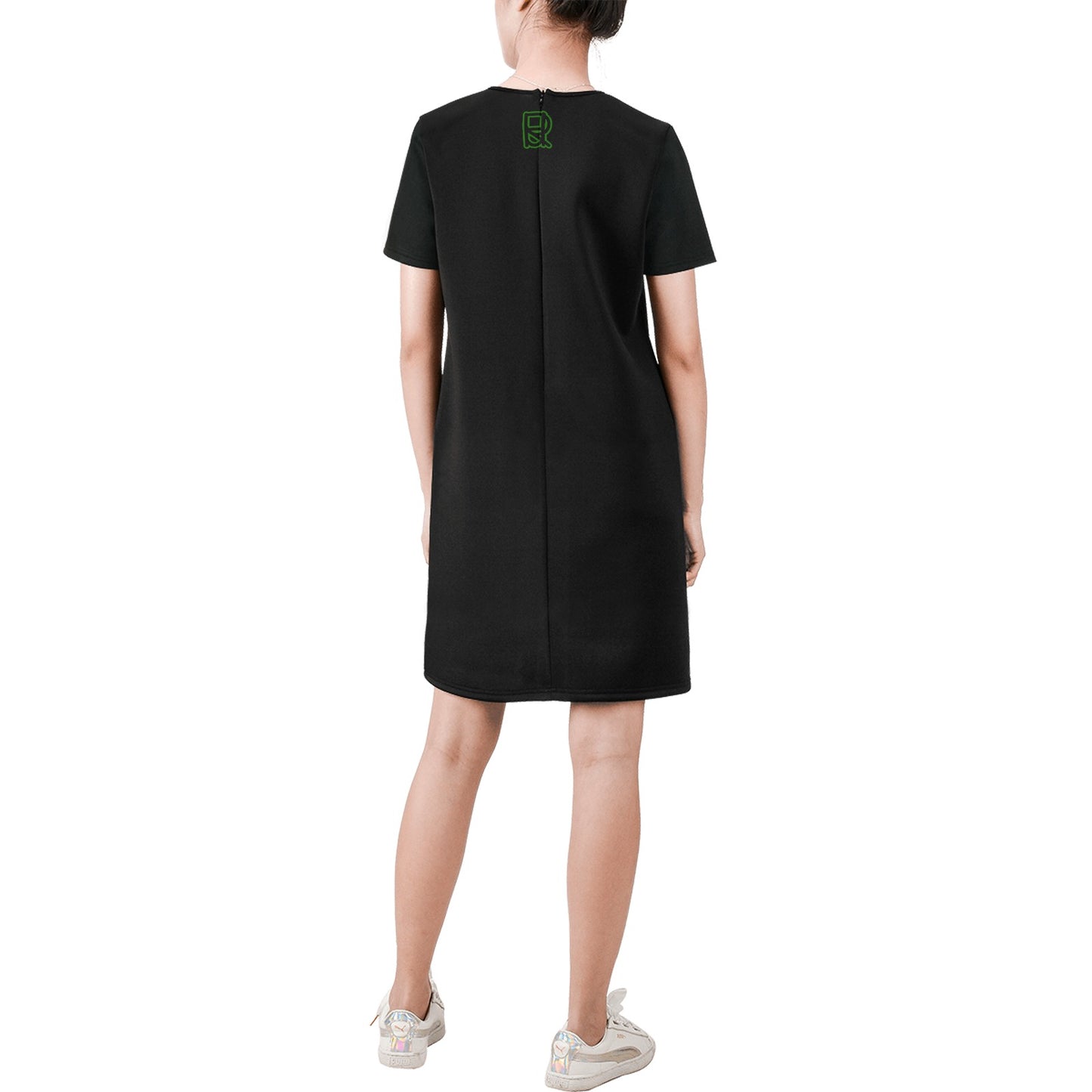 Moon Black Green Sky Stripes  A-Line Dress Short-Sleeve Round Neck A-Line Dress (Model D47)