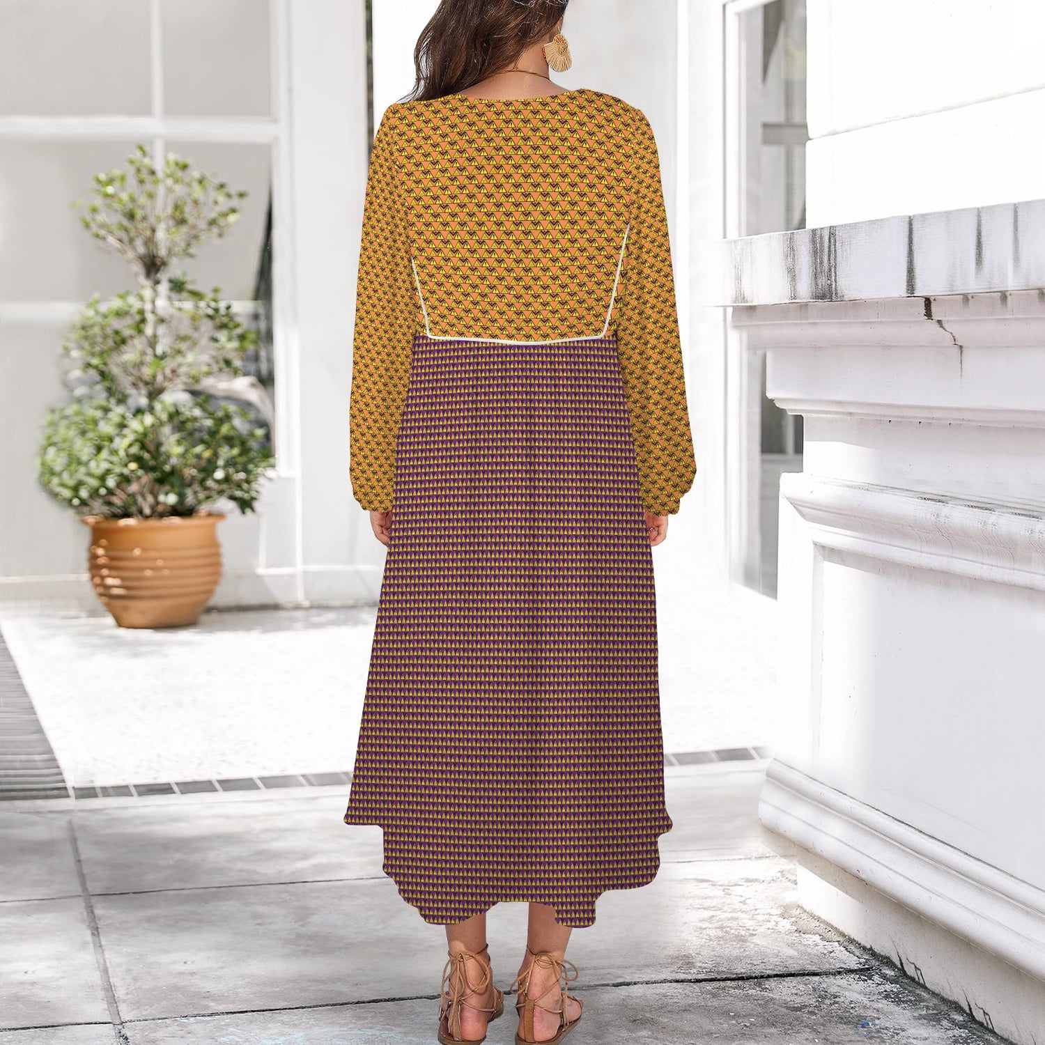 Caution Signs Light Orange Purple Long Dress